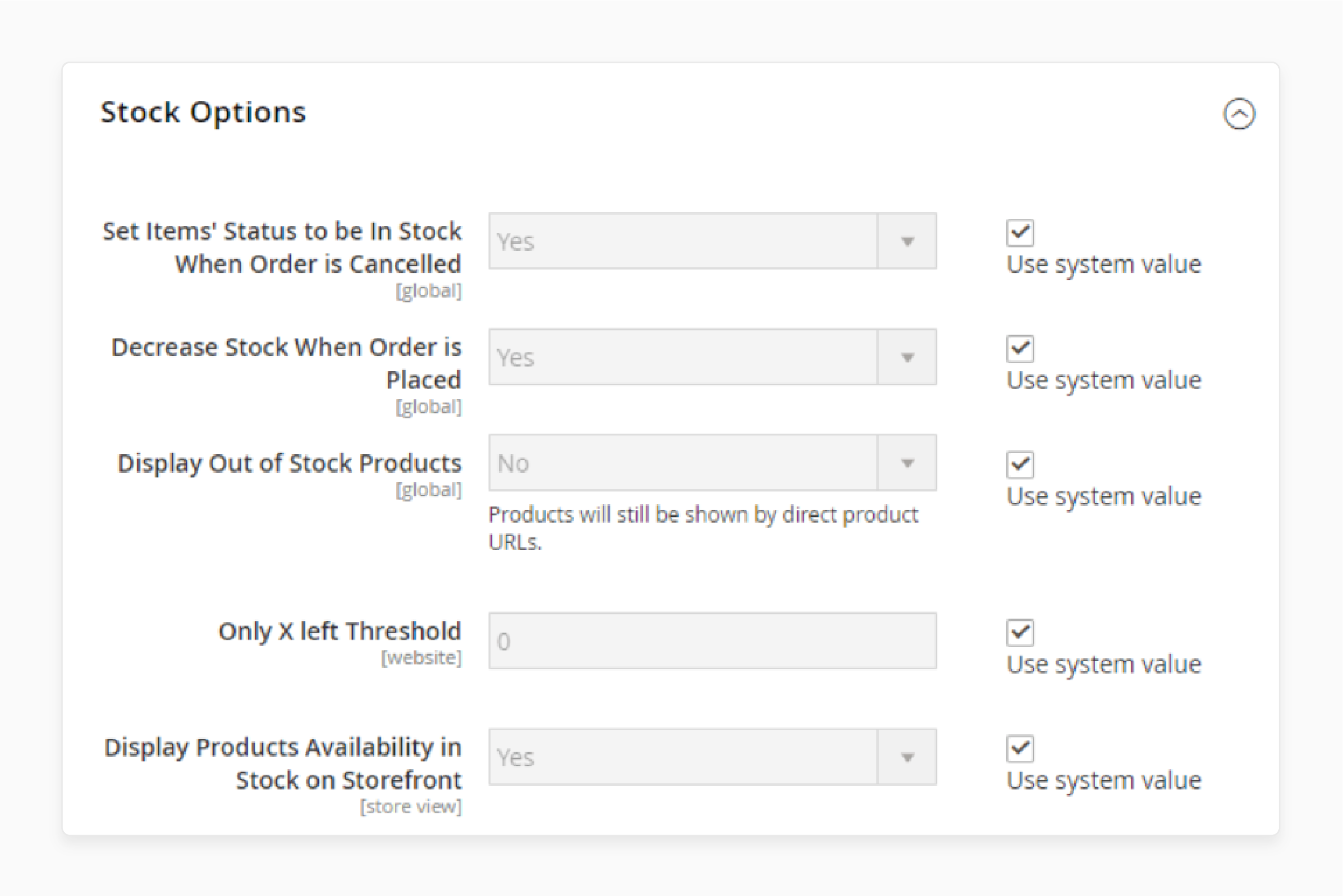 configure stock options in magento 2 inventory settings