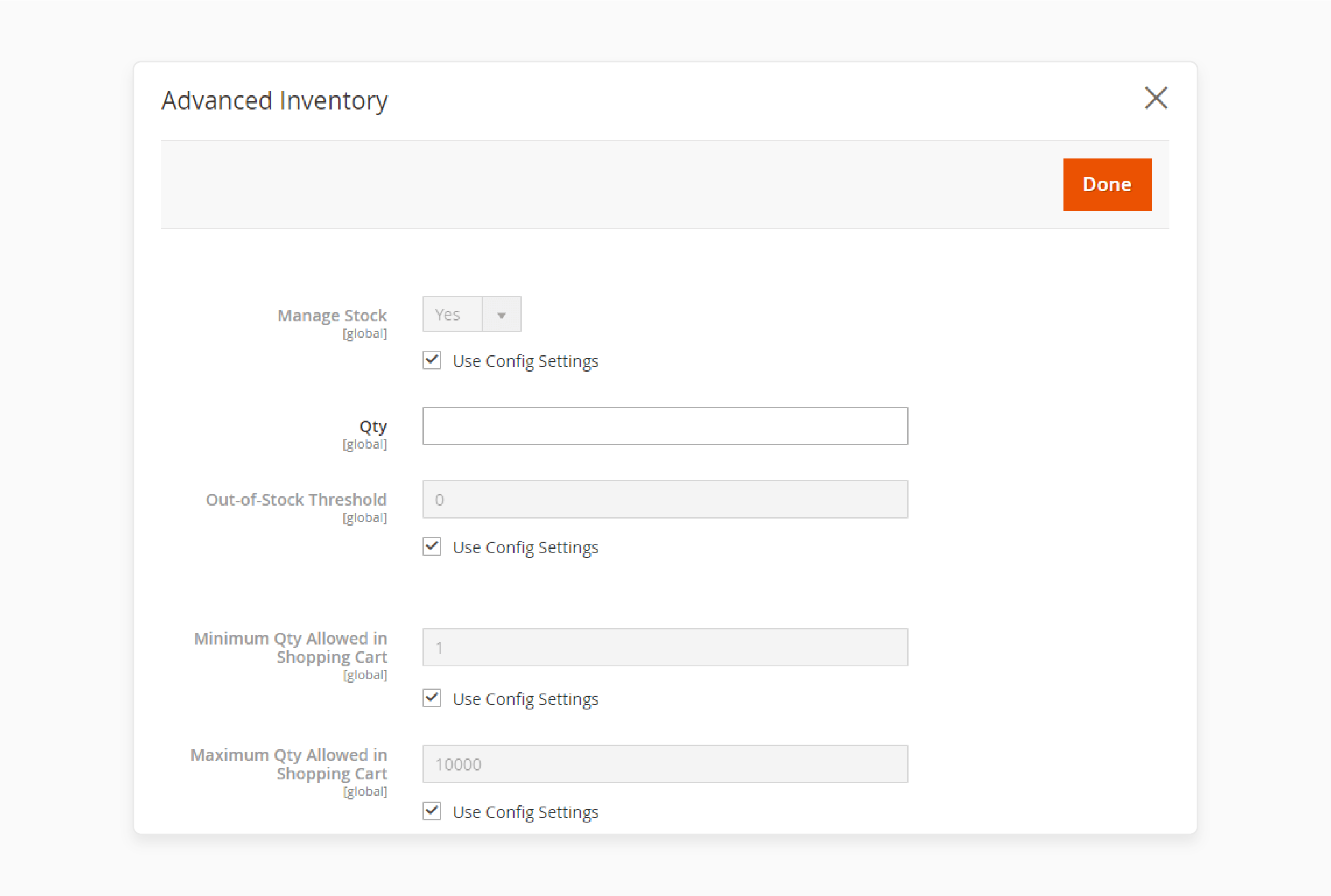 adjusting inventory thresholds and stock increments in magento 2