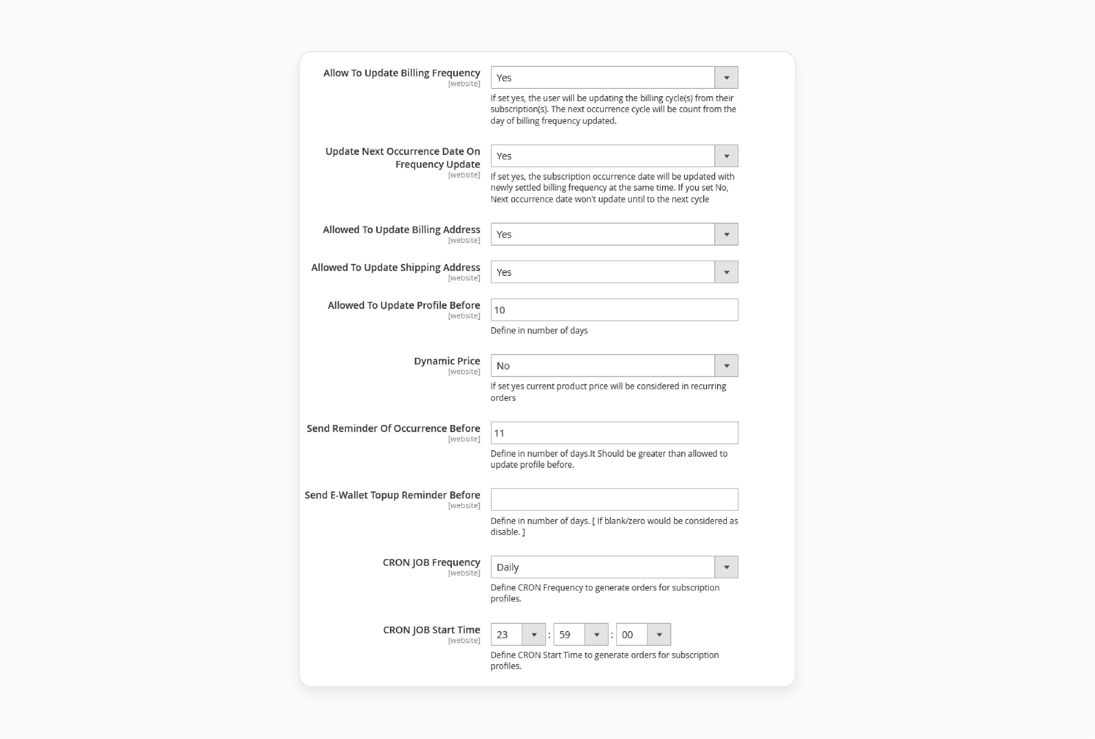 Adjust invoicing for Magento subscriptions