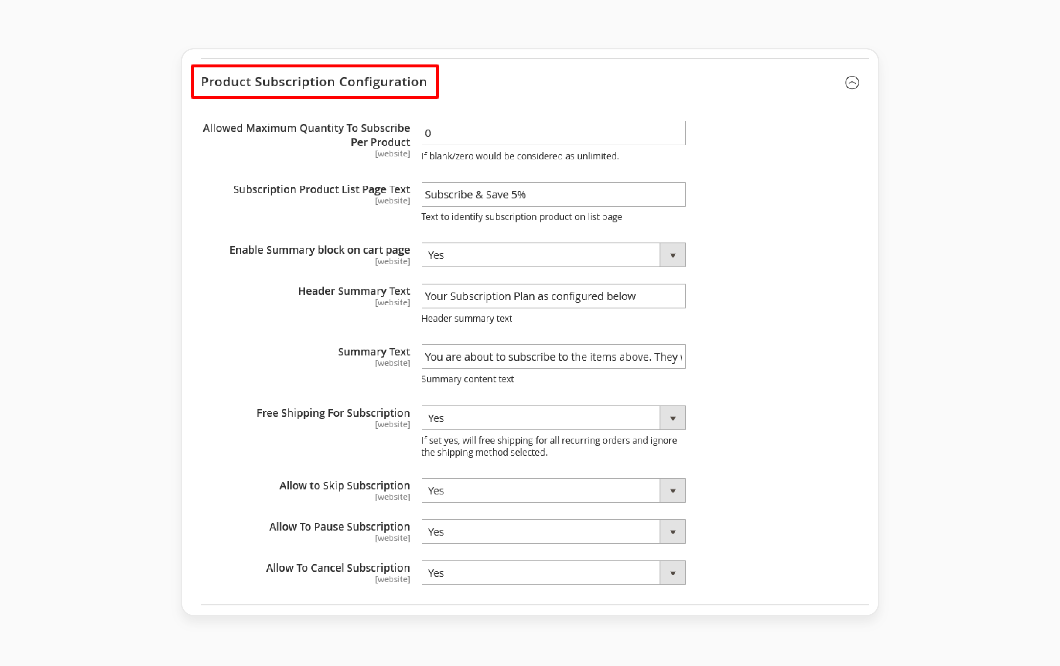 Customize subscription settings in Magento