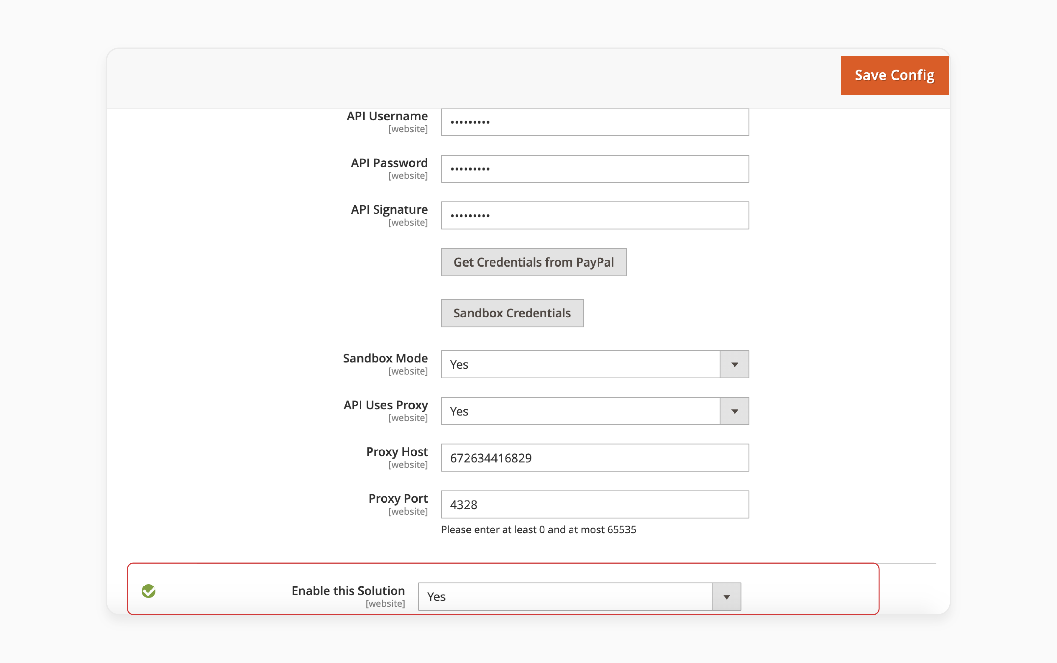 configure paypal sandbox and proxy settings in magento 2 payments