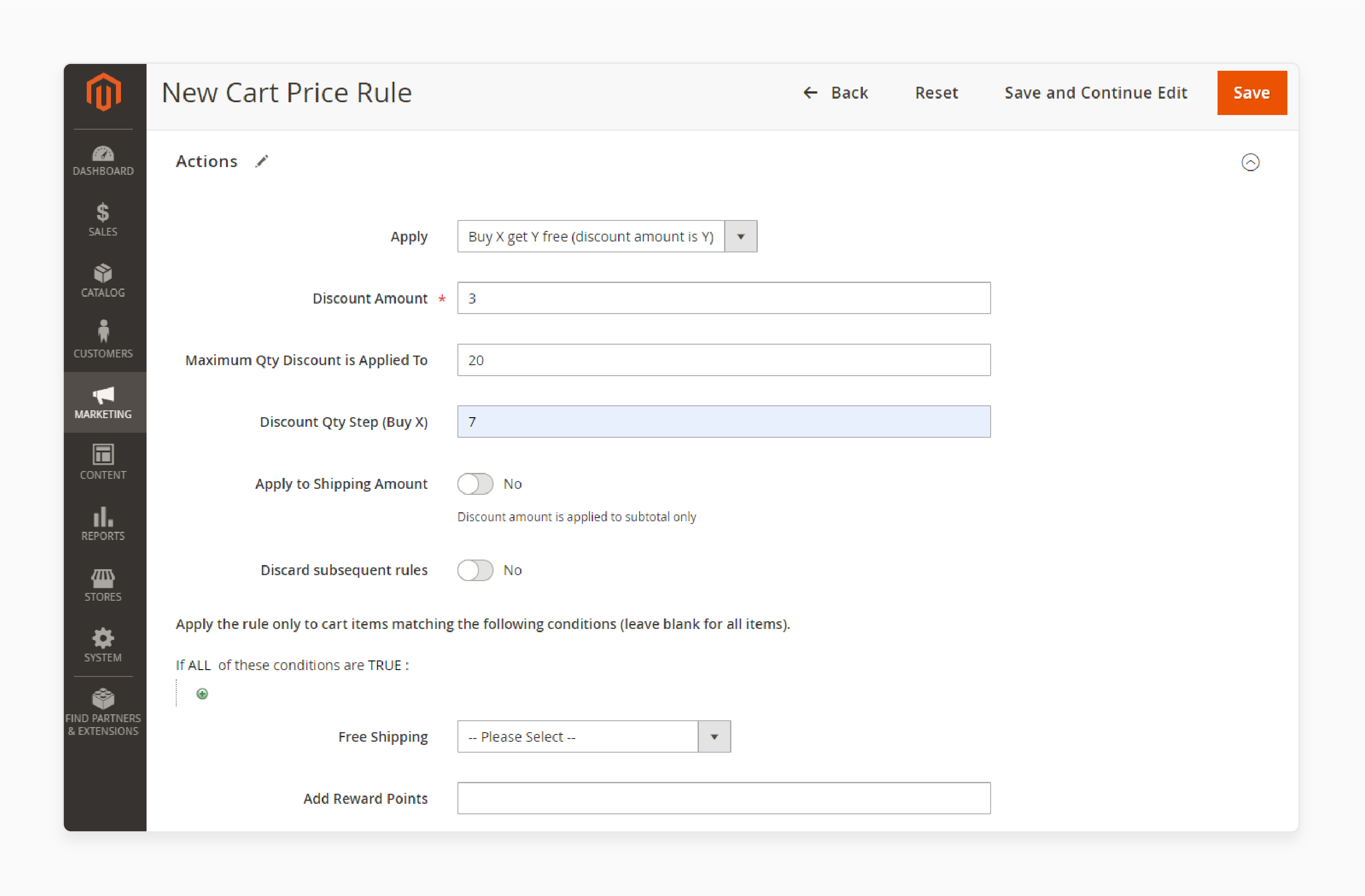 buy 7 get 3 free rule with limit setup in magento 2