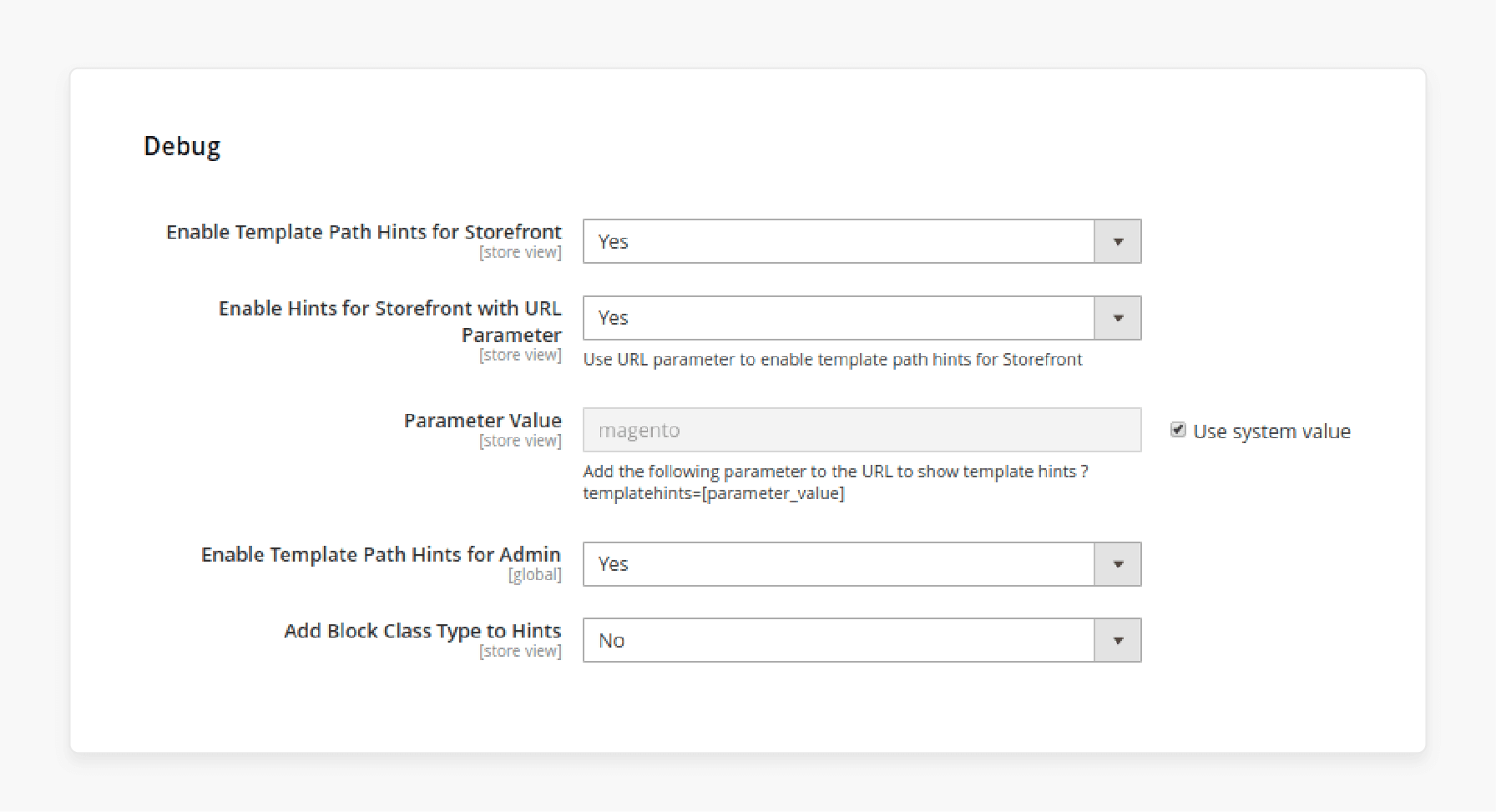 Using Magento Admin Panel to Enable Magento 2 Template Path Hints