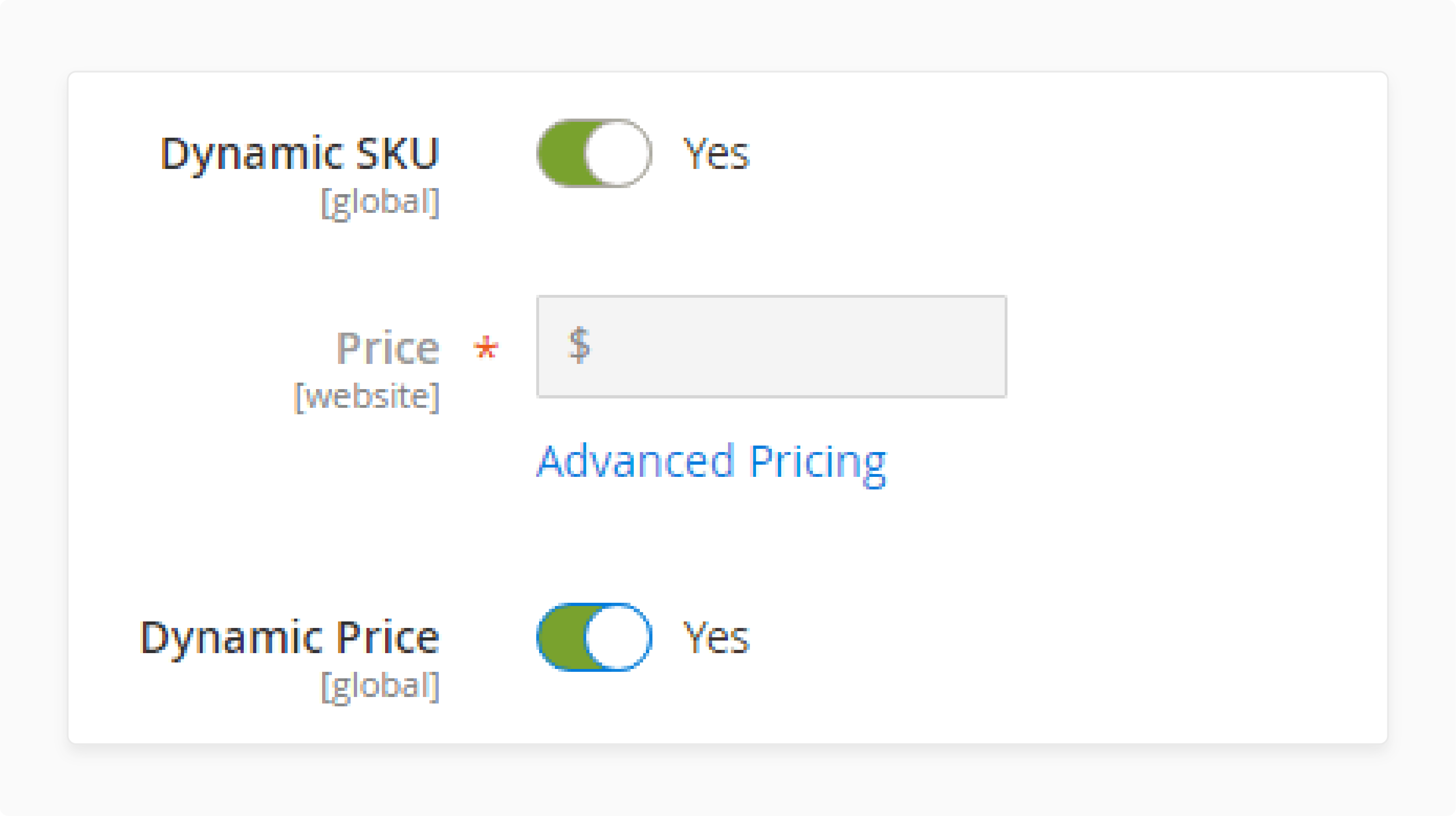 magento 2 bundle product configuration screen with dynamic sku and pricing enabled