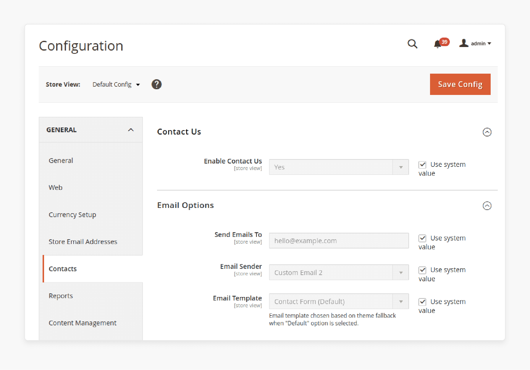 Steps to enable the Magento 2 contact page