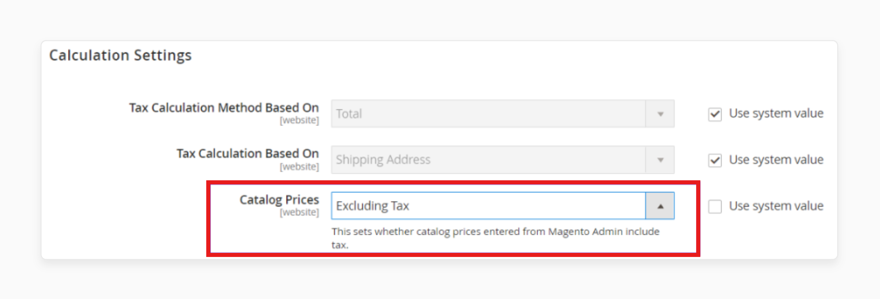 Catalog prices without tax in Magento