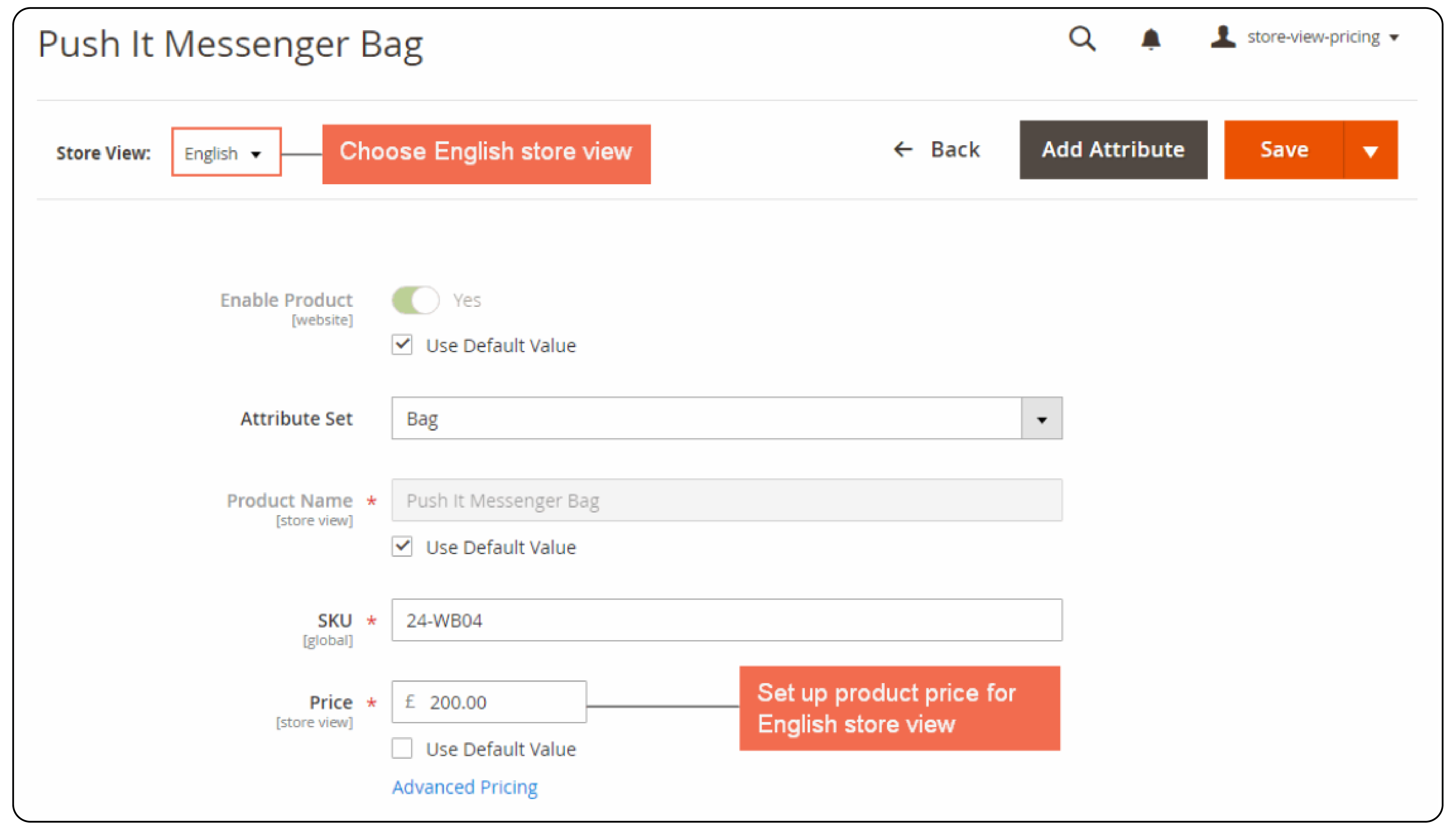 English Store View Example of Magento 2 Multiple Store View Pricing