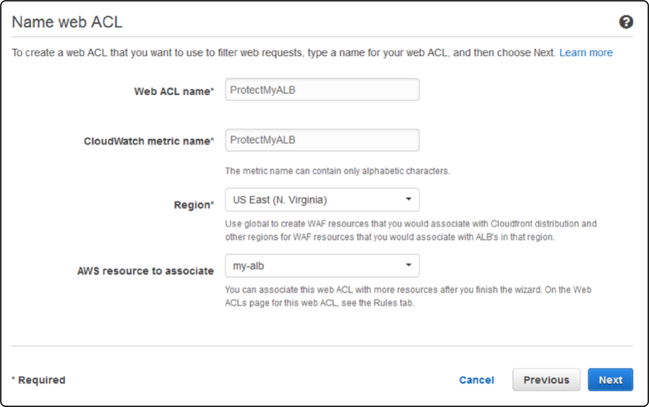 Creating Web ACL for AWS WAF Magento integration