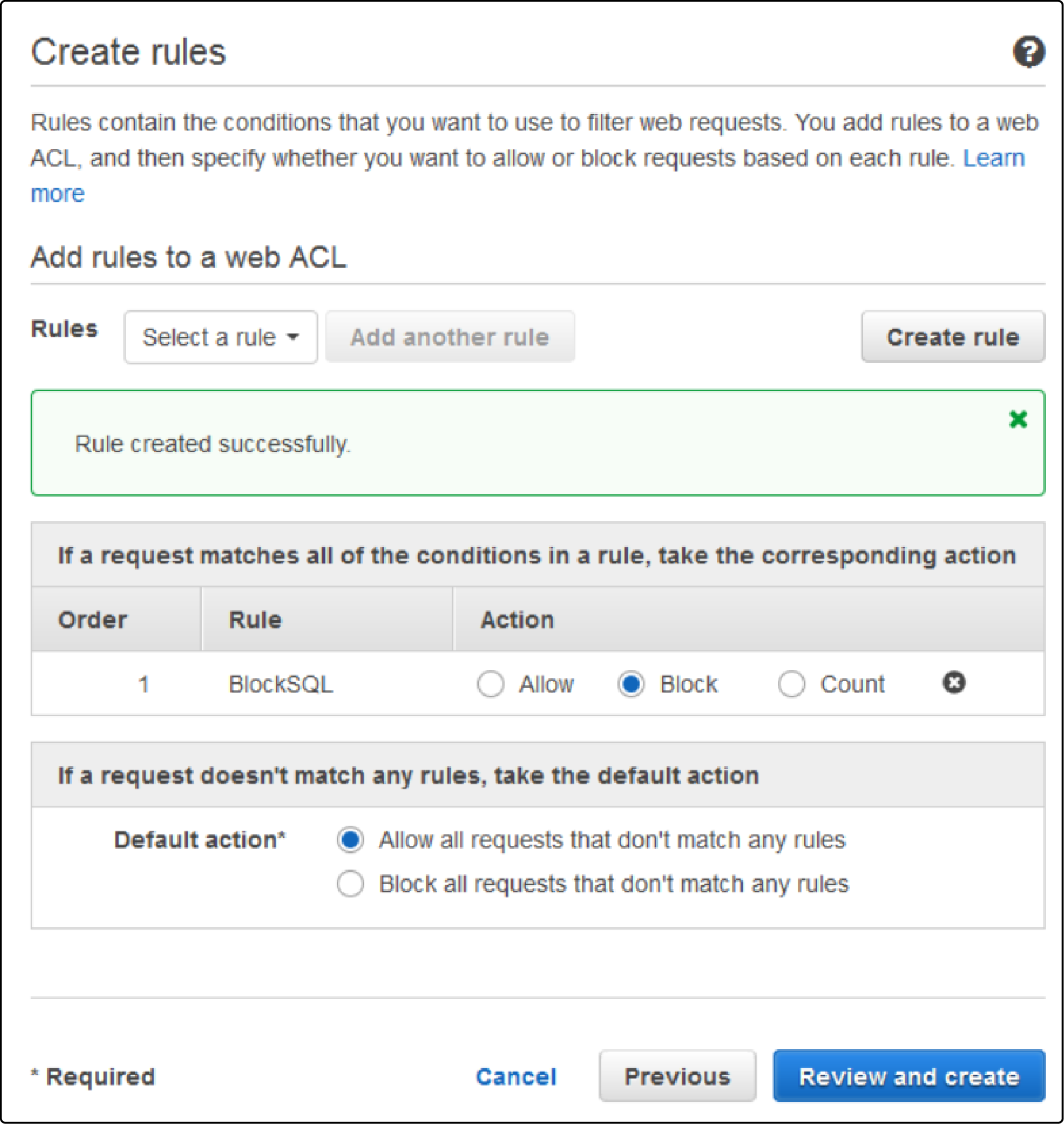 Create rules and add them to integrate AWS WAF Magento