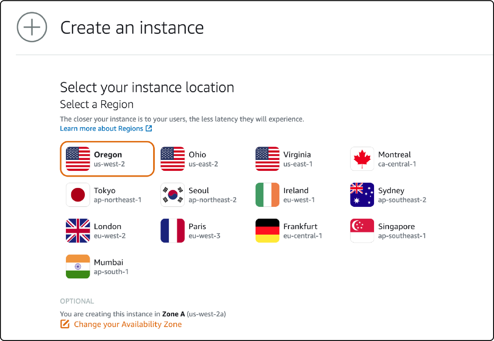 Choose instance location for Magento on AWS Lightsail