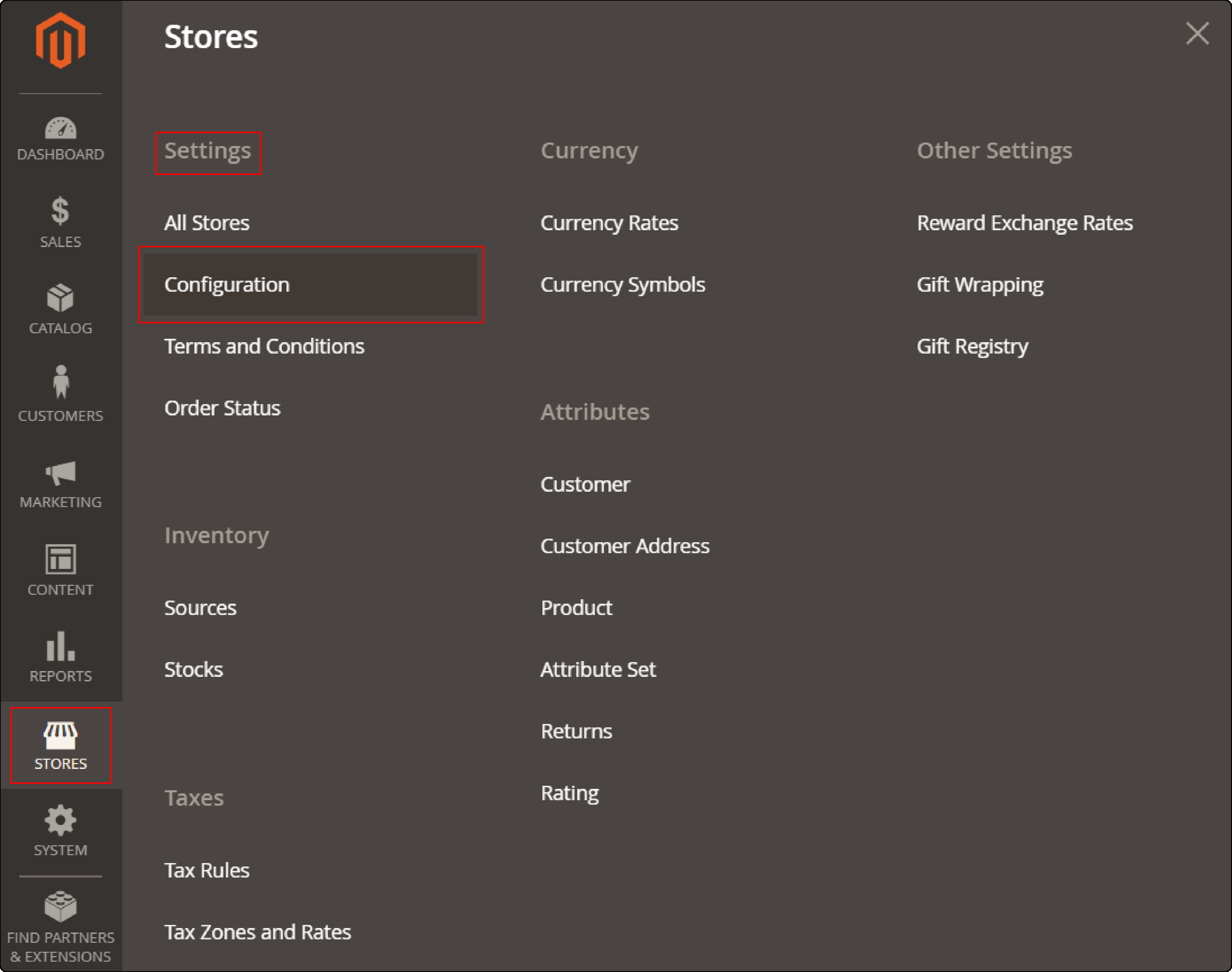 Navigating to the configuration settings in Magento 2 admin panel