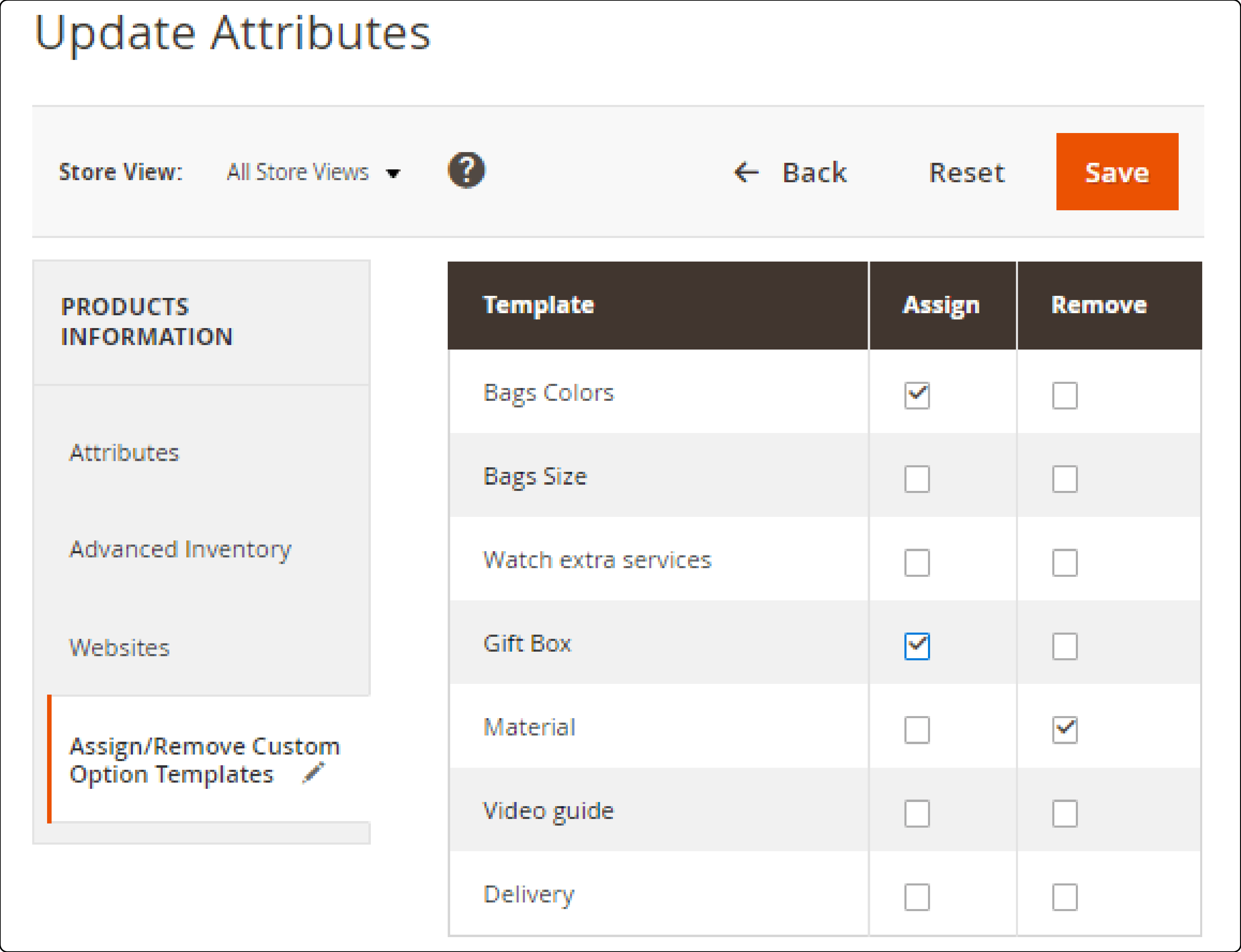 Assigning a custom options template to multiple products in Magento 2