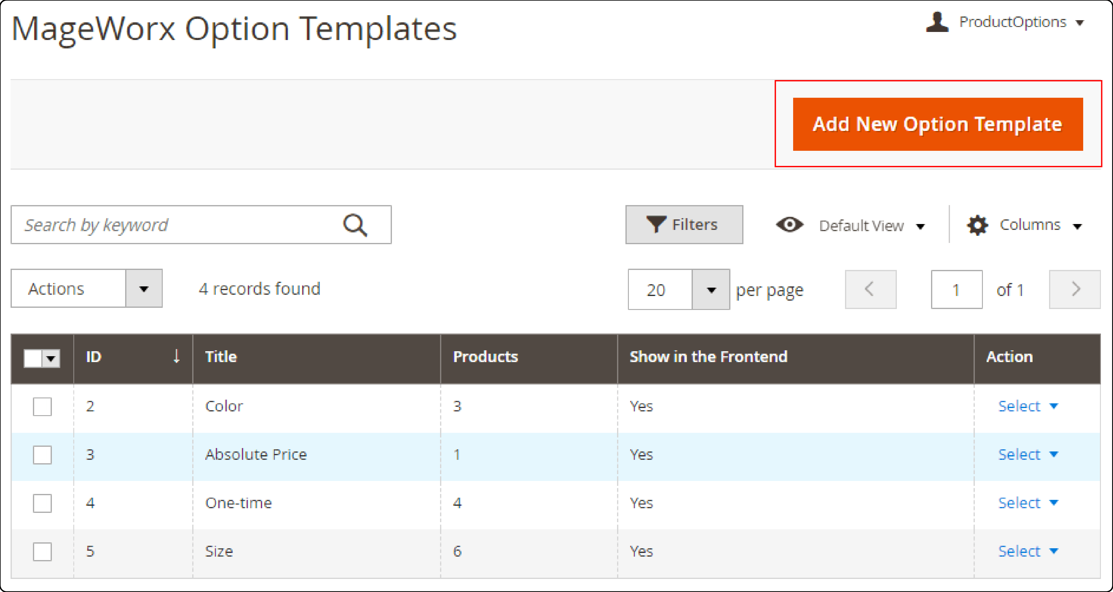 Creating a new option template in Magento 2's advanced product options suite