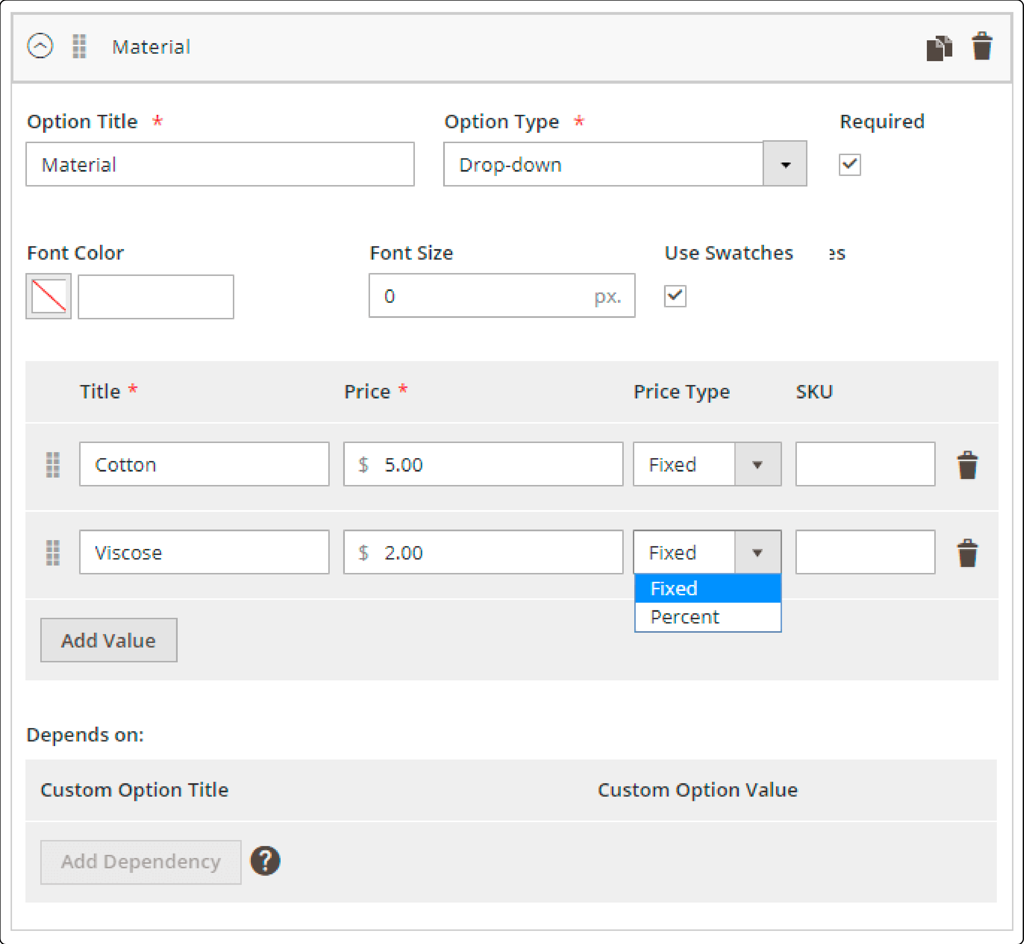 Setting up pricing rules for product options in Magento 2