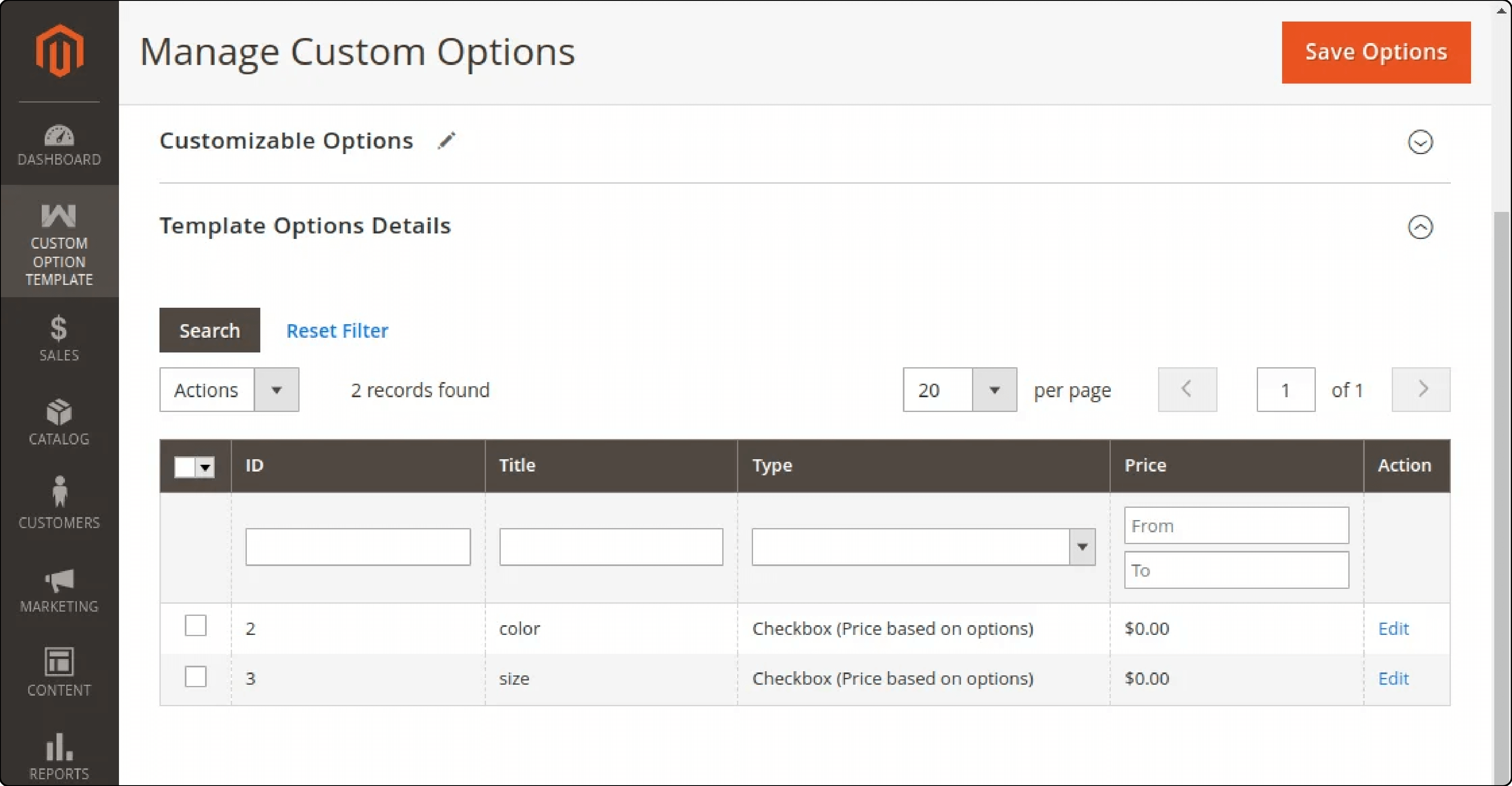 Display of custom options applied to a Magento 2 product