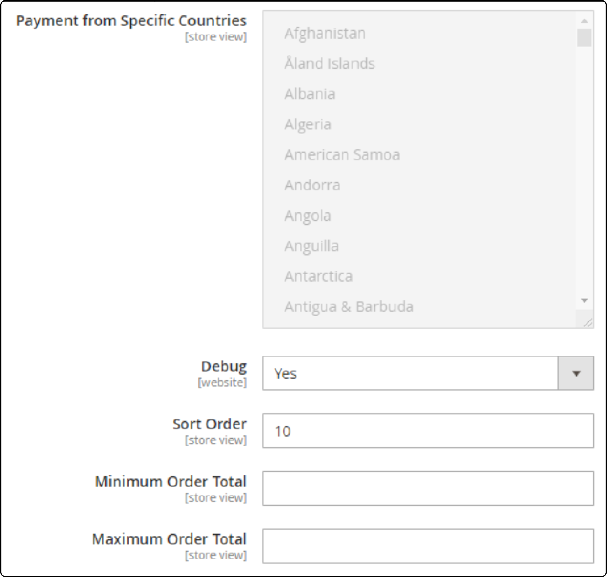 Select countries for Sagepay Magento 2