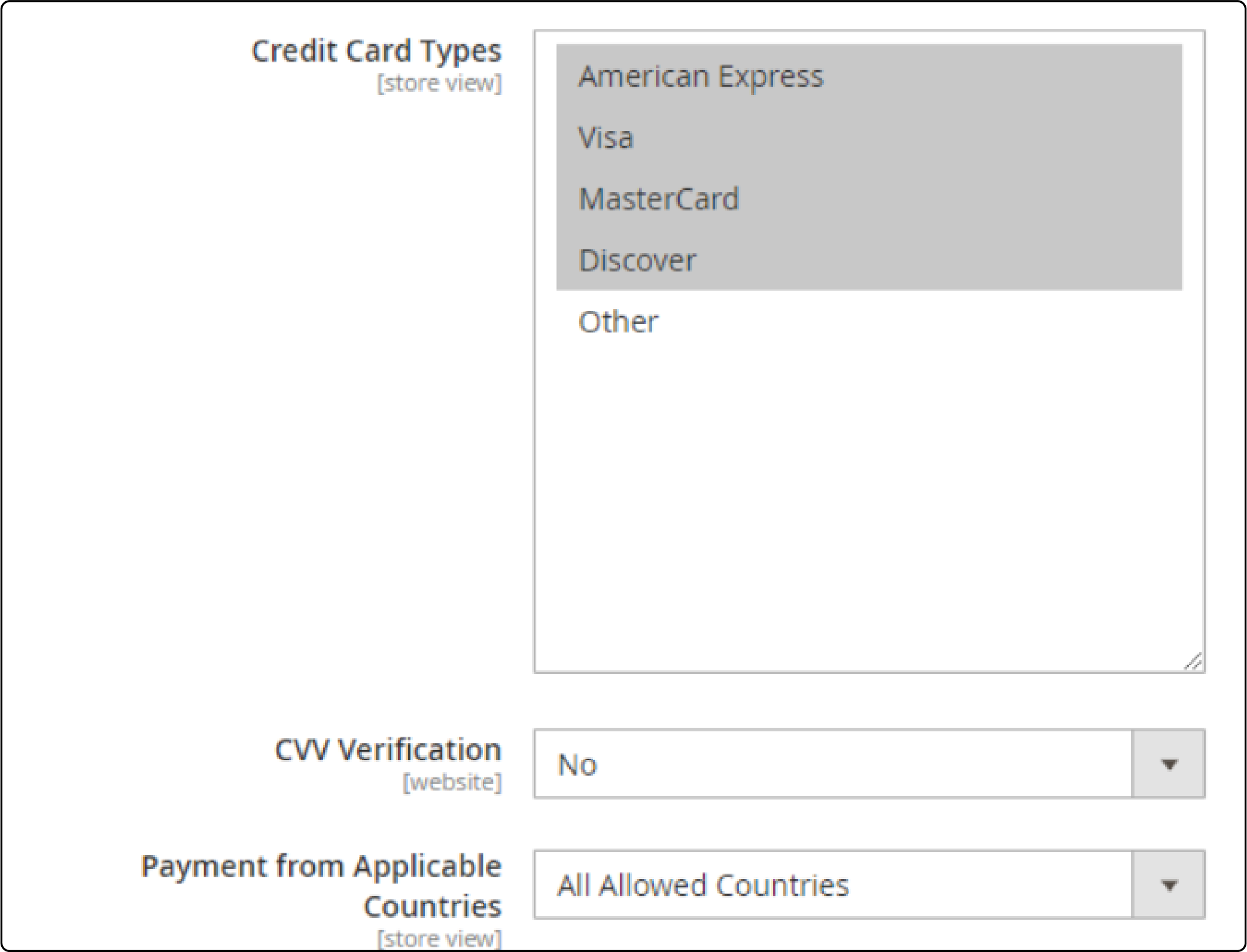 card information for Sagepay Magento 2