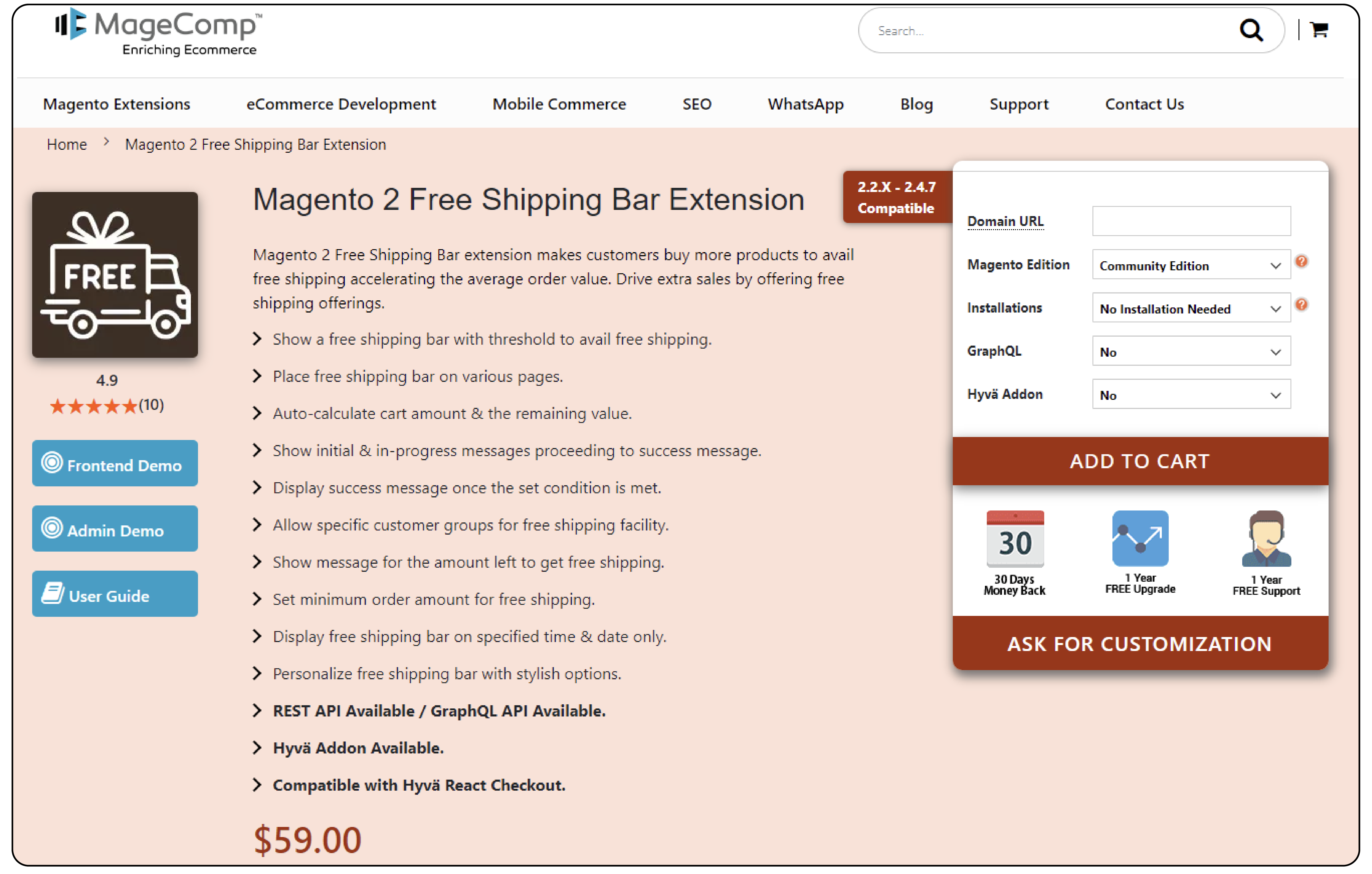 Magento 2 Free Shipping Bar Extension - Magecomp