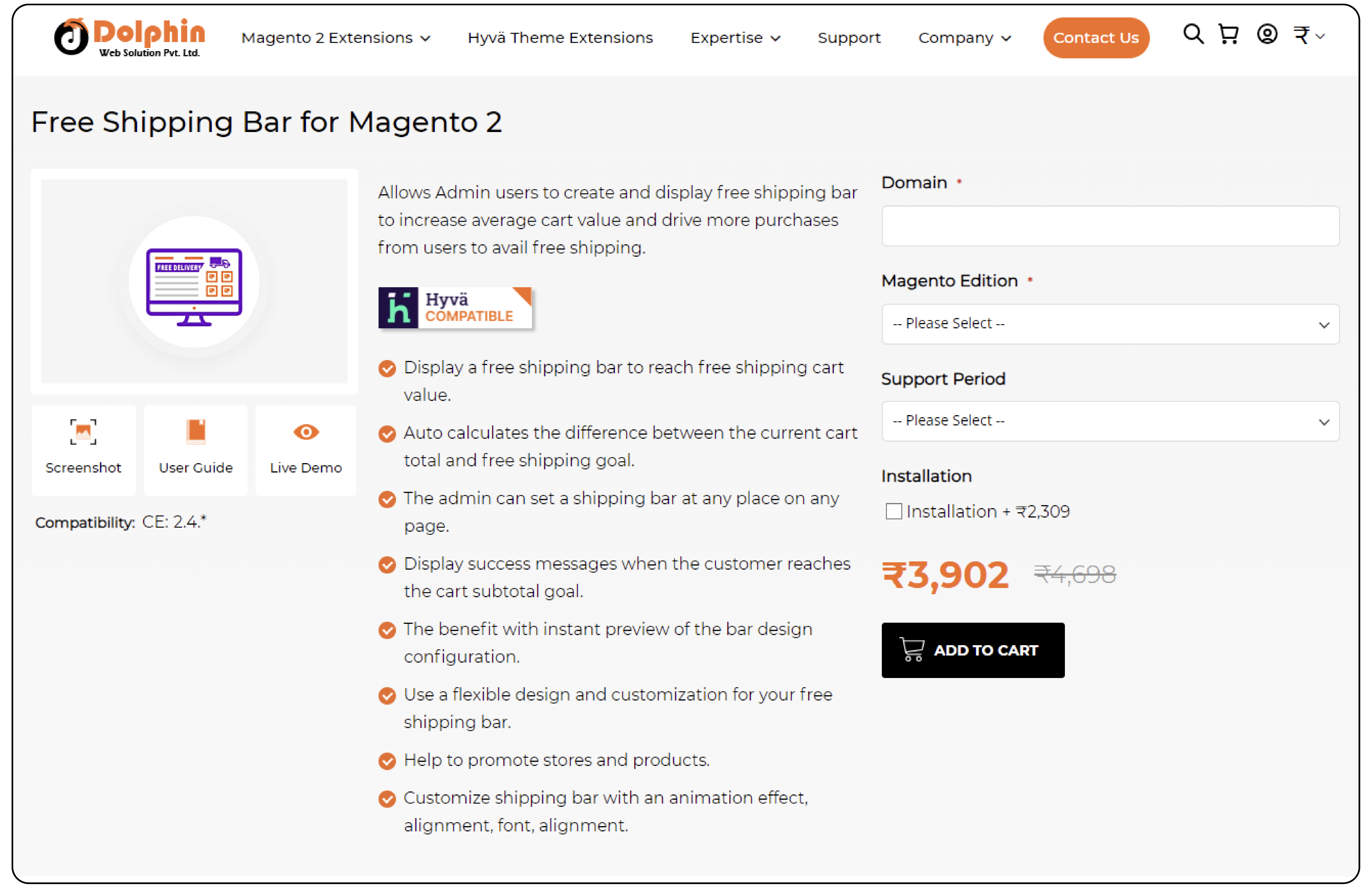 Free Shipping Bar for Magento 2 - Dolphin Web Solution