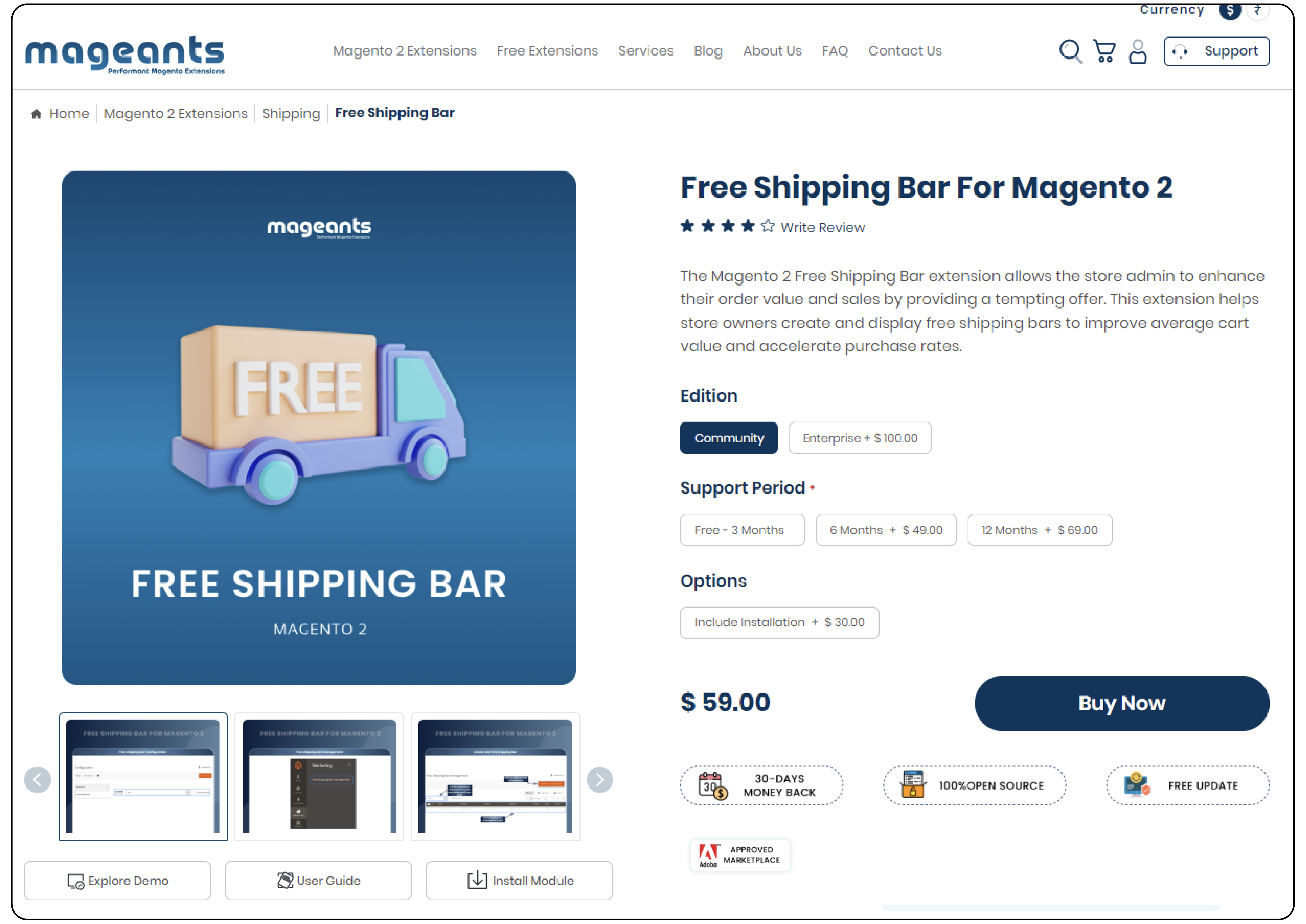 Free Shipping Bar Extension For Magento 2 - Mageants