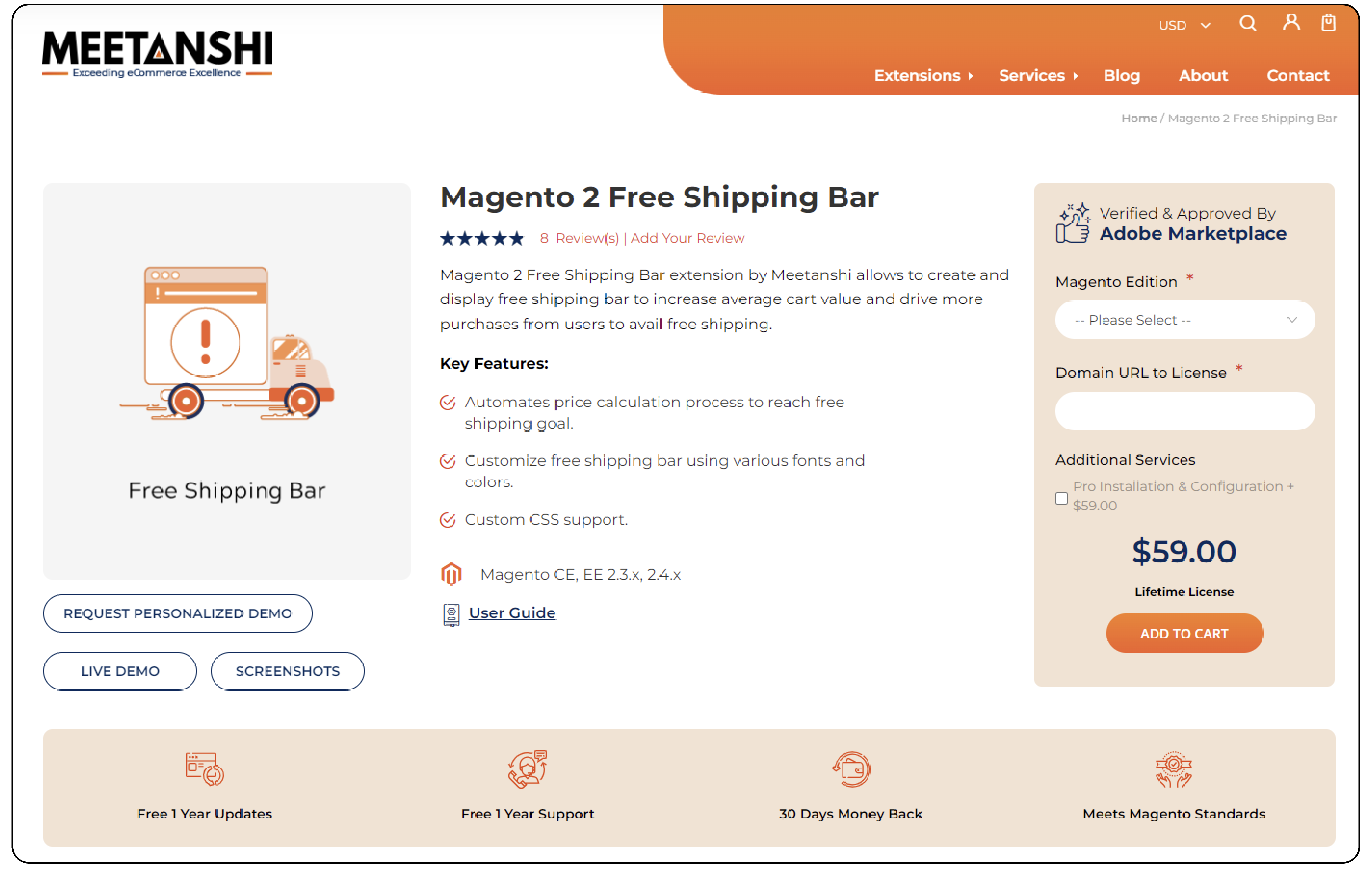 Magento 2 Free Shipping Bar - Metanshi