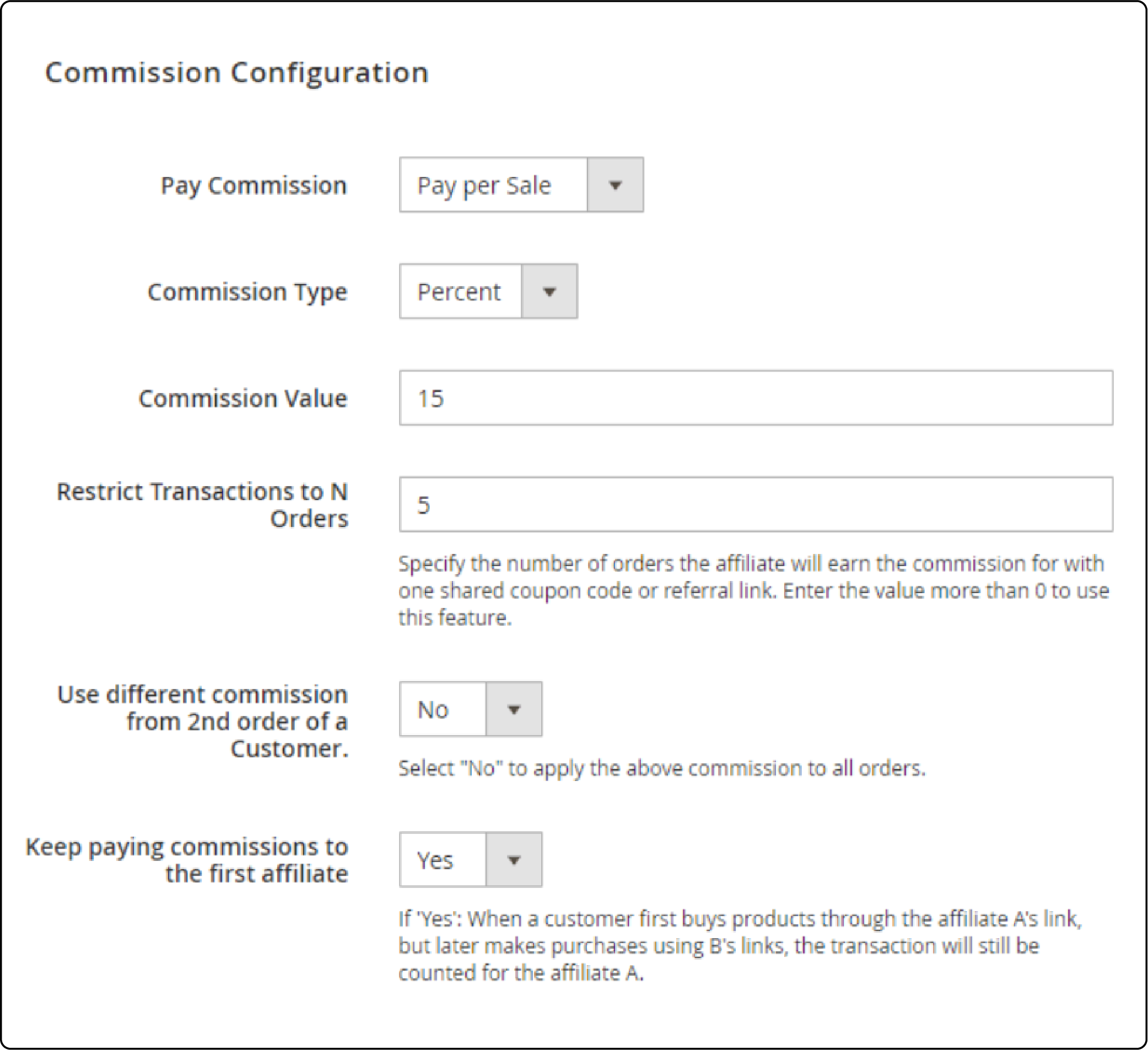 Configure Magento Affiliate Account: commission rates