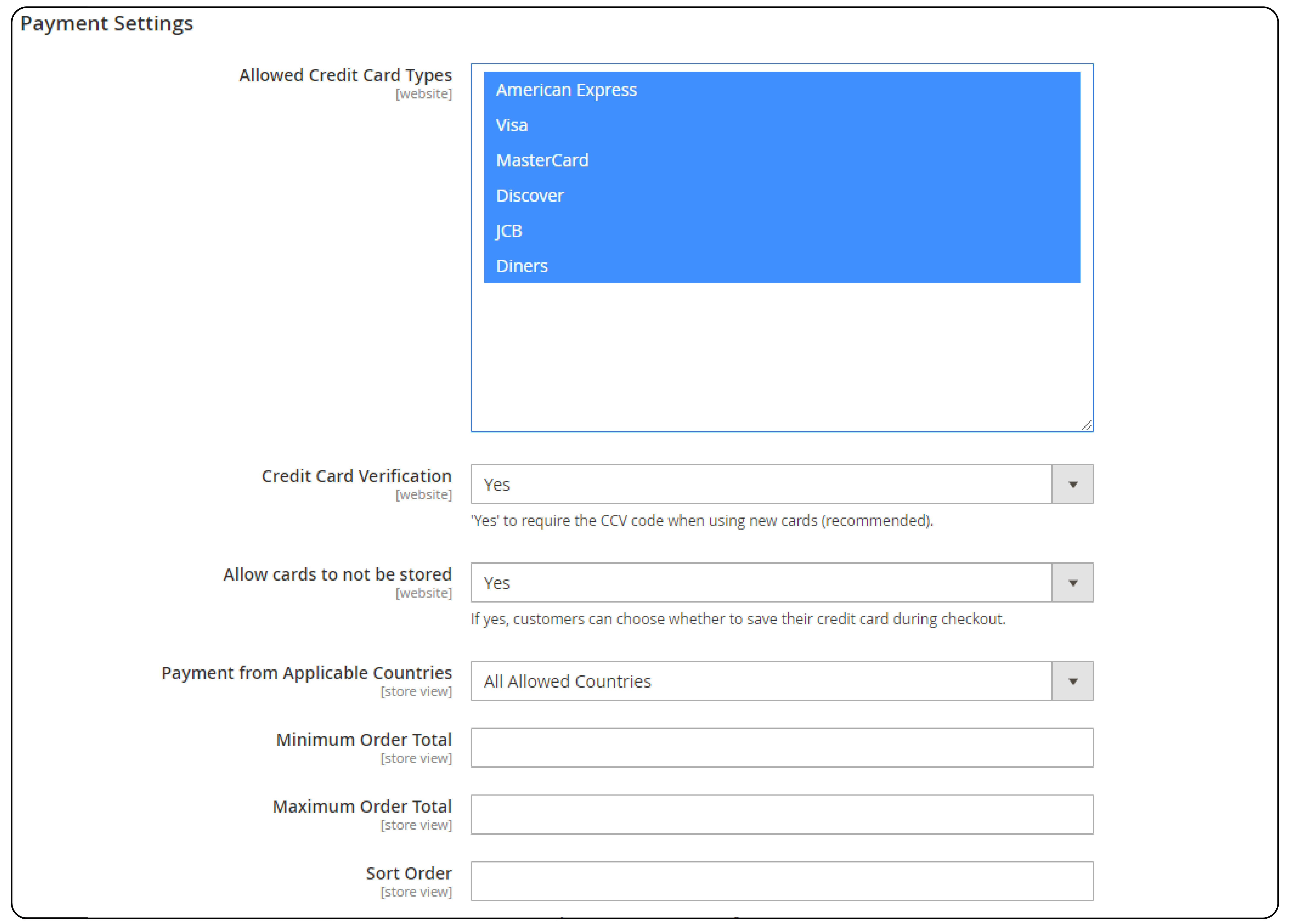 Configuring Payment settings for Authorize.net Magento 2