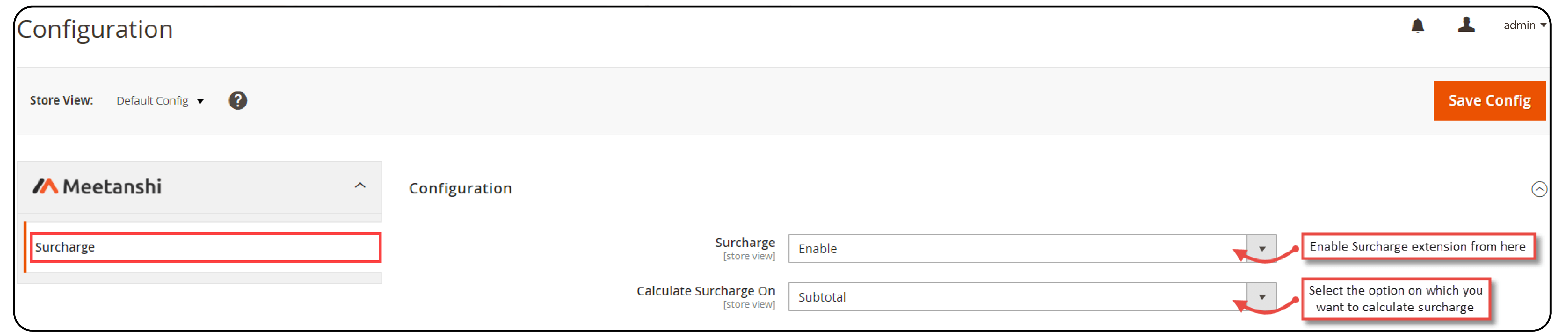 Magento 2 Surcharge Configuration