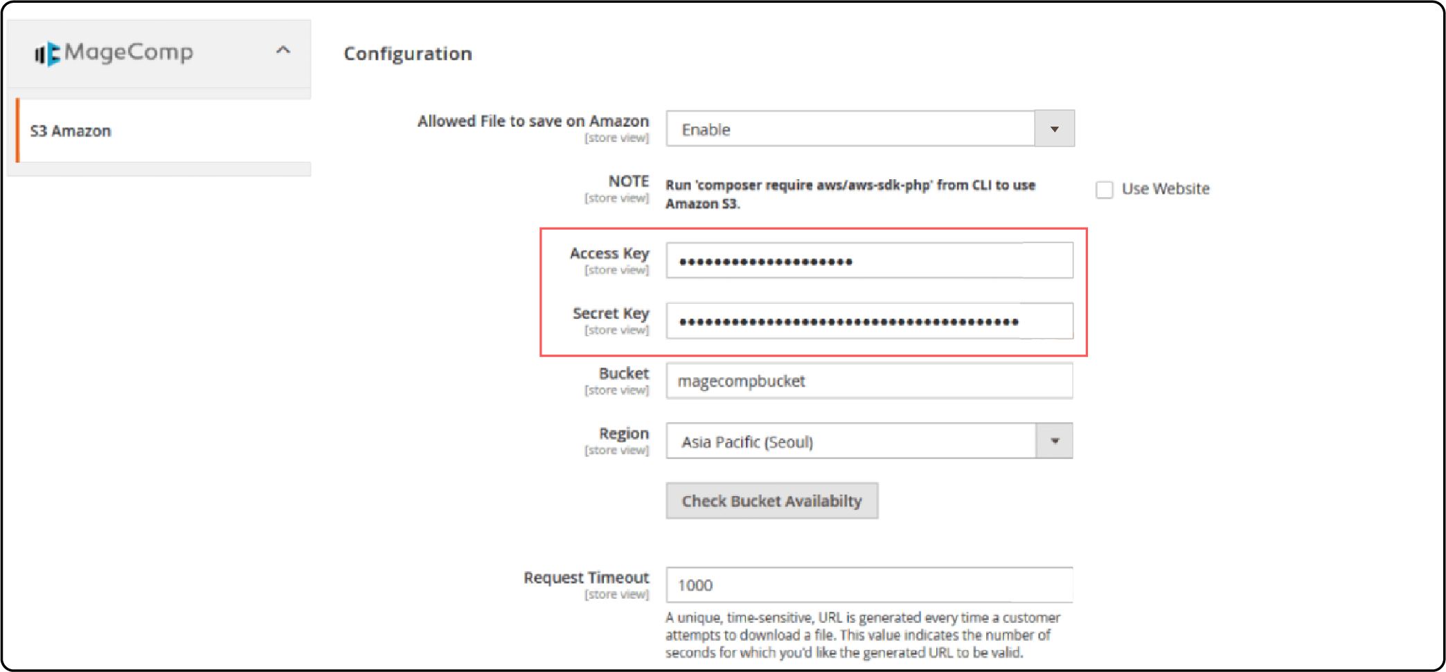 Access Key Id in Magento 2 Amazon S3