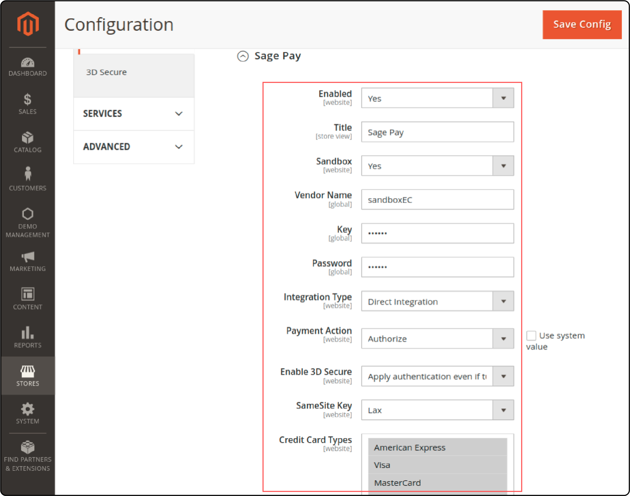 Saving Configuration of Opayo Magento 2