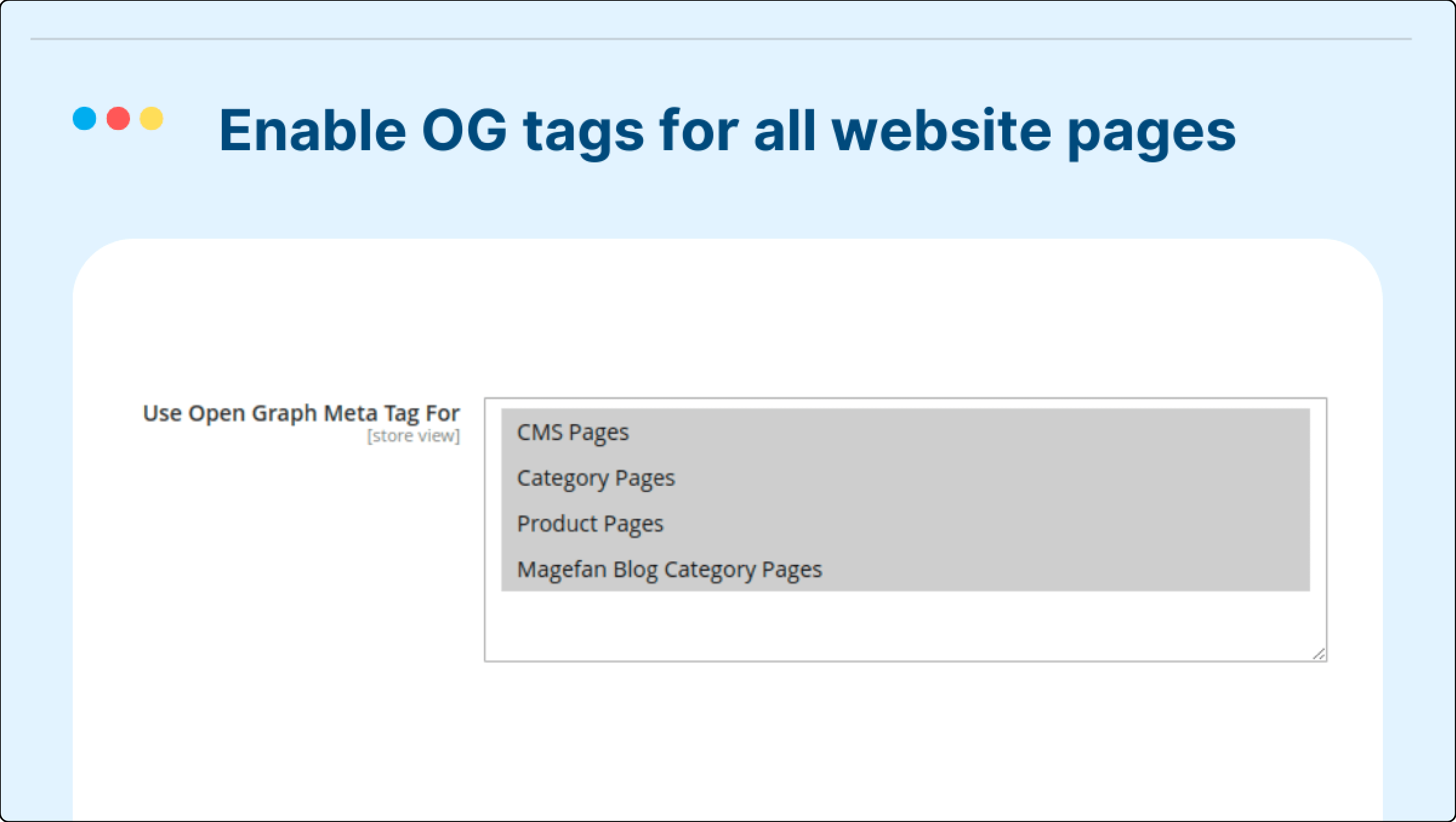 Select pages for Magento 2 open graph tags