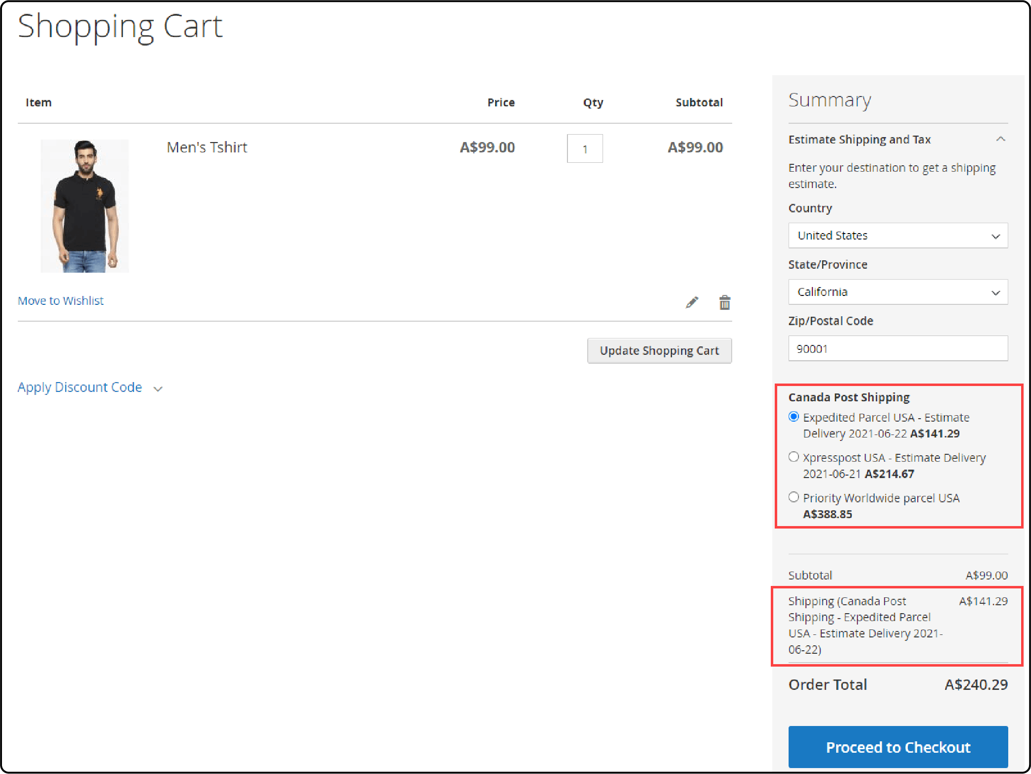 Viewing Magento 2 Canada Post Shipping from the frontend 