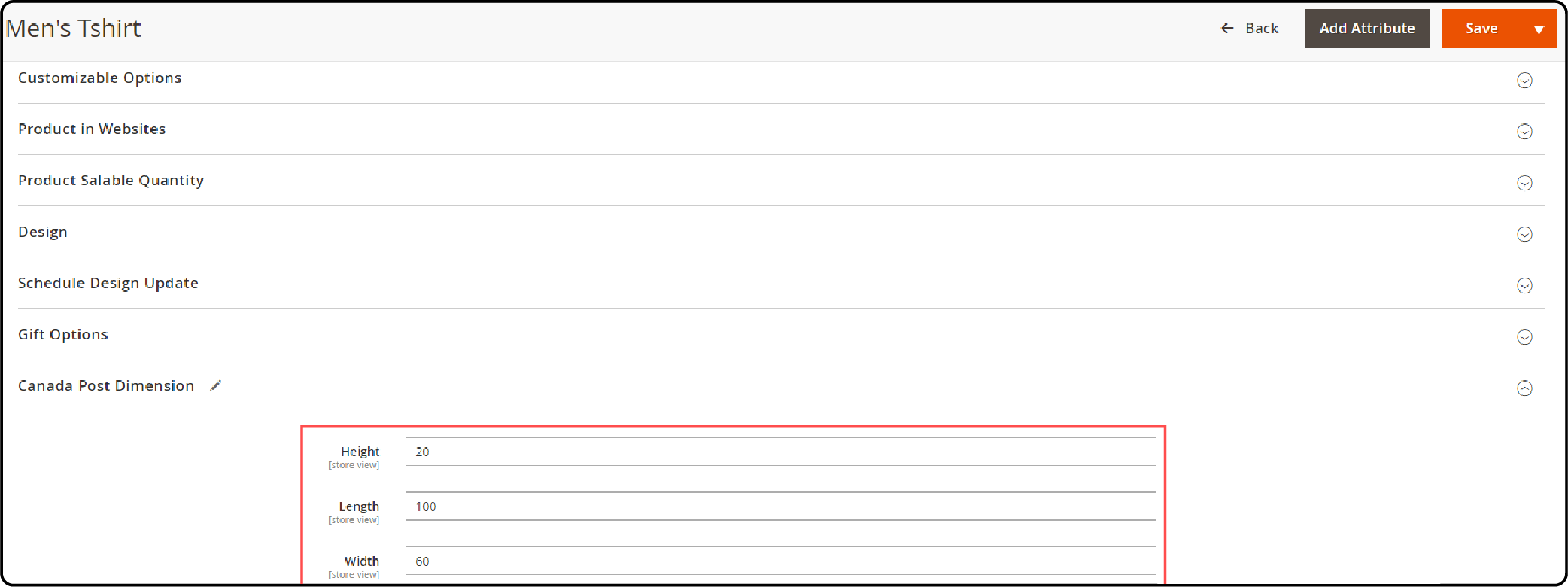 Configure product dimensions in Magento 2 Canada Post Shipping settings