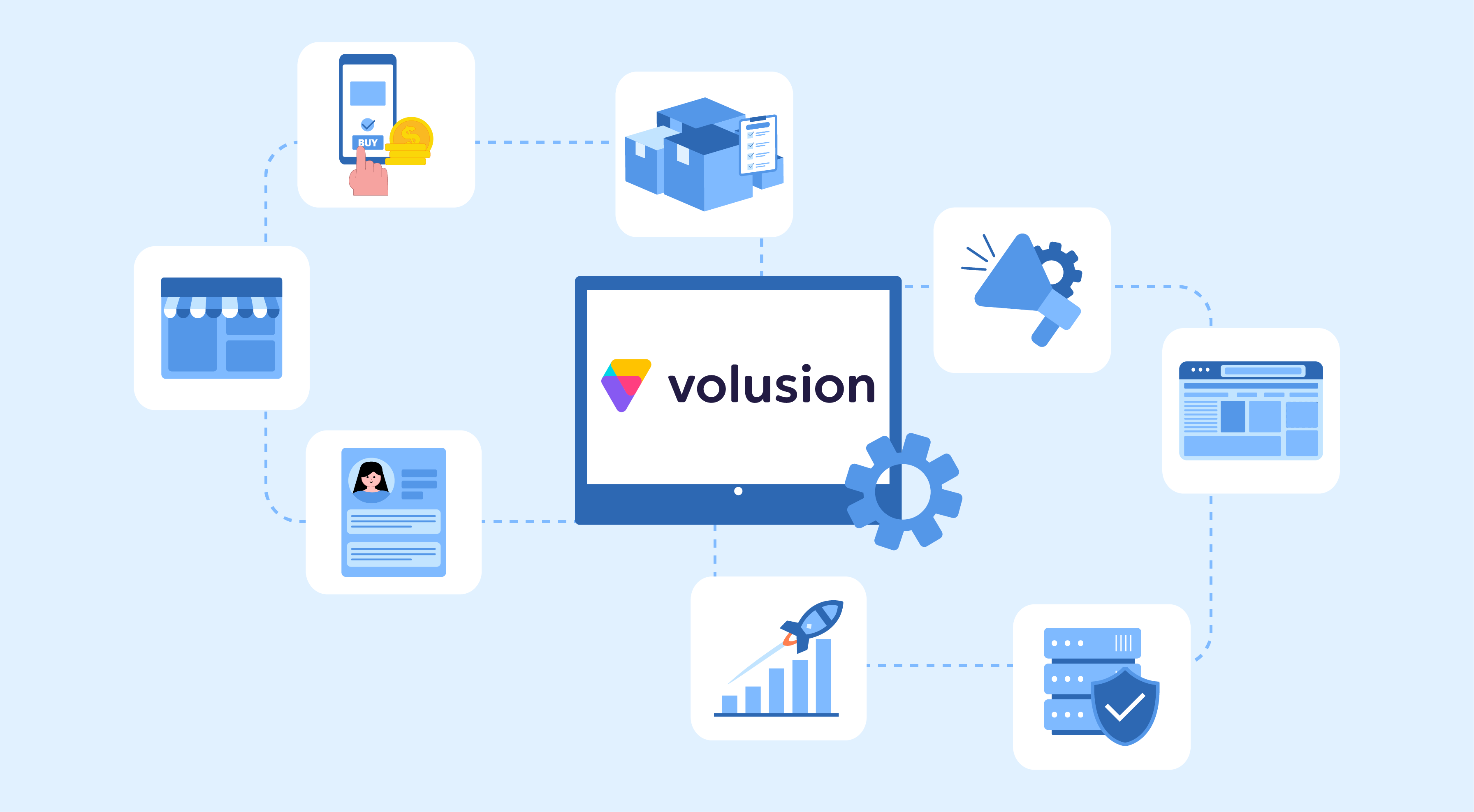 volusion eCommerce platform with integrated tools for store management, payments, and marketing