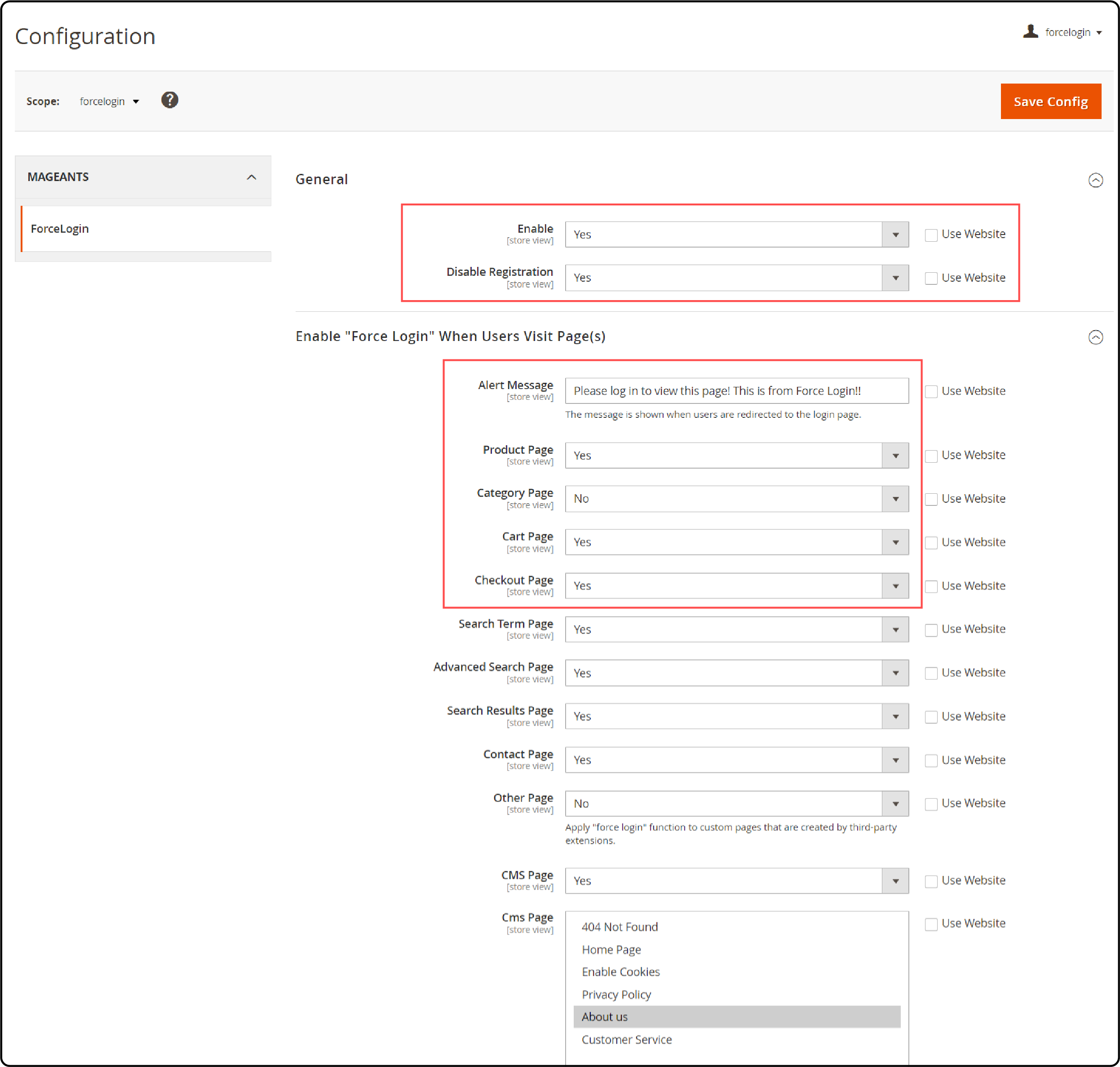 Configuring Magento 2 force sign in extension