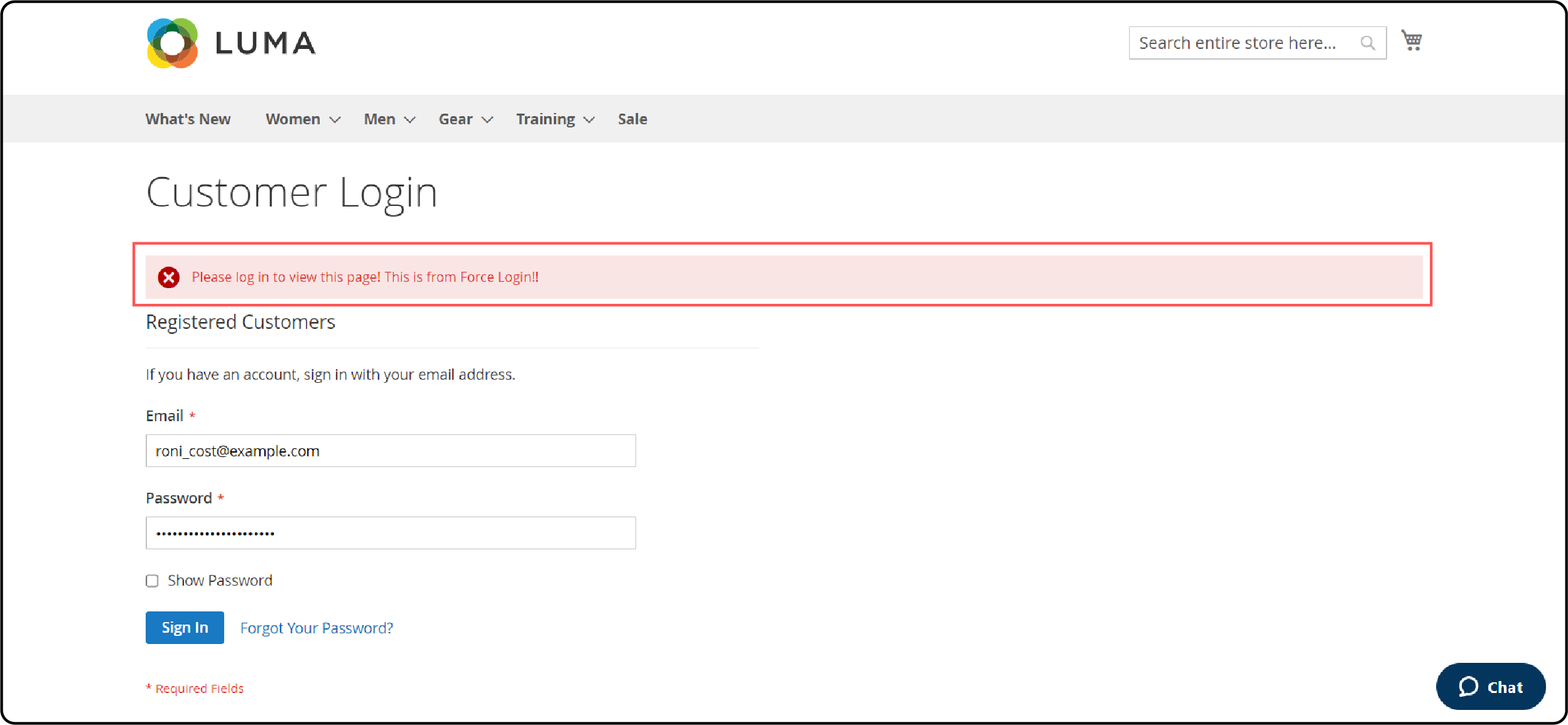 Checking Registration page after Magento force sign in