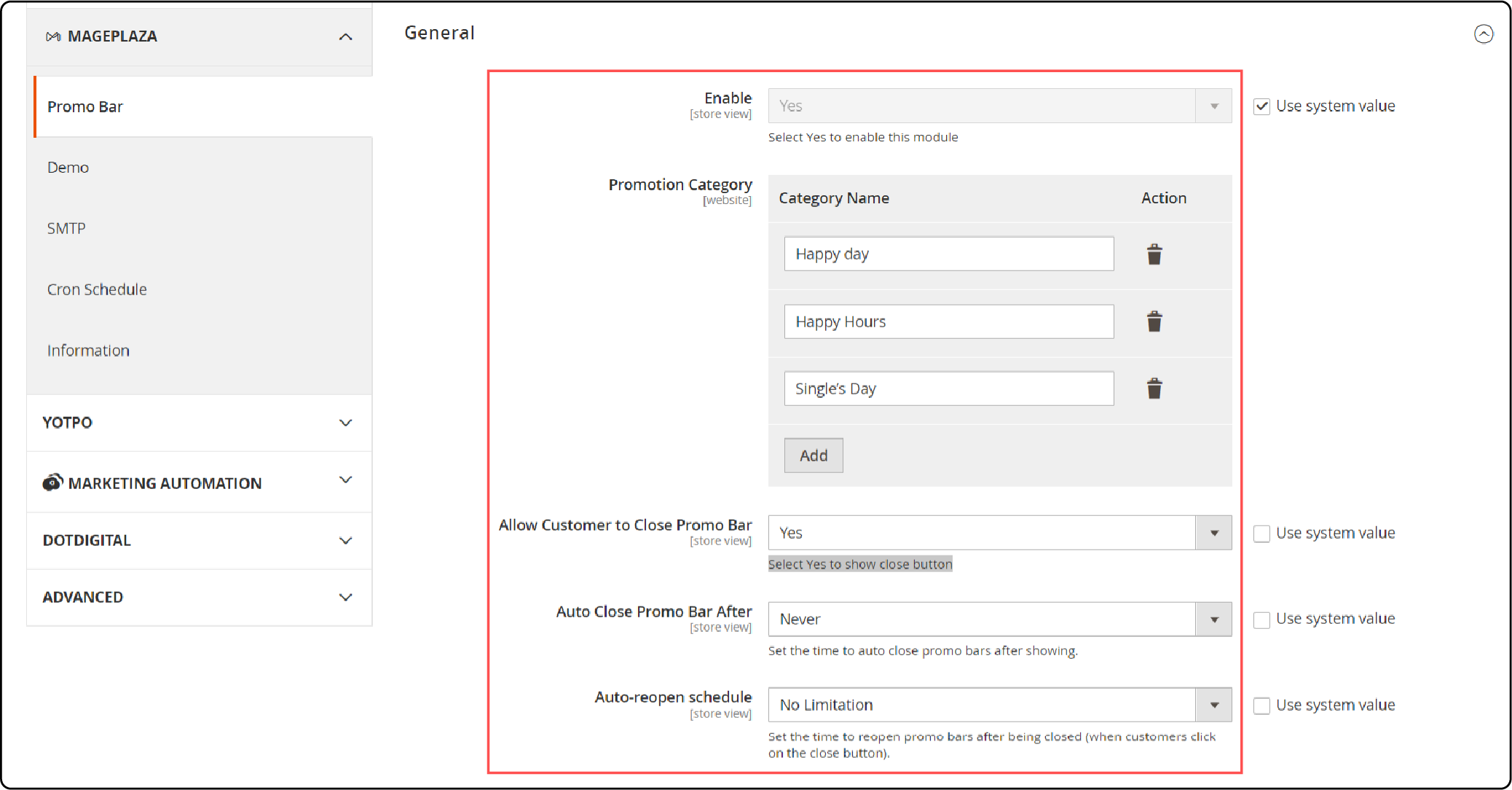 Configuration of Display and General Settings-Enable the extension to start configuring and Customize settings