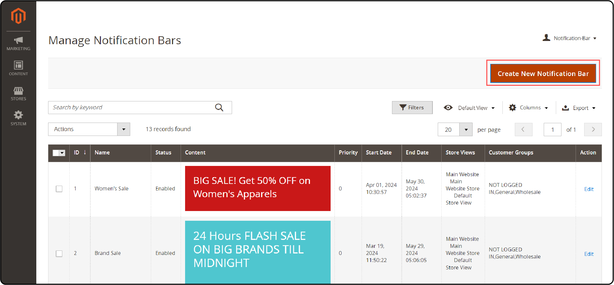 Creation of a New Notification Bar for Magento-Navigate to New Notification Bar