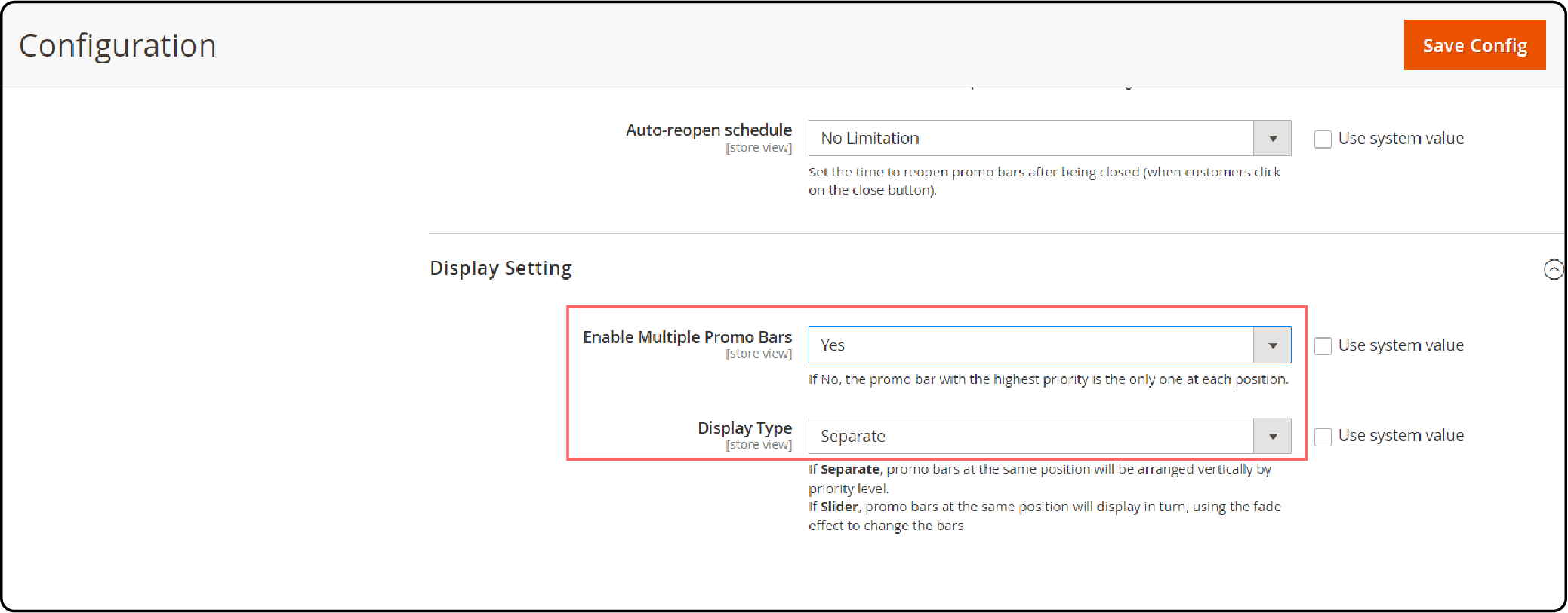 Configuration of Display and General Settings-Choose whether to enable Multiple Promo Bars