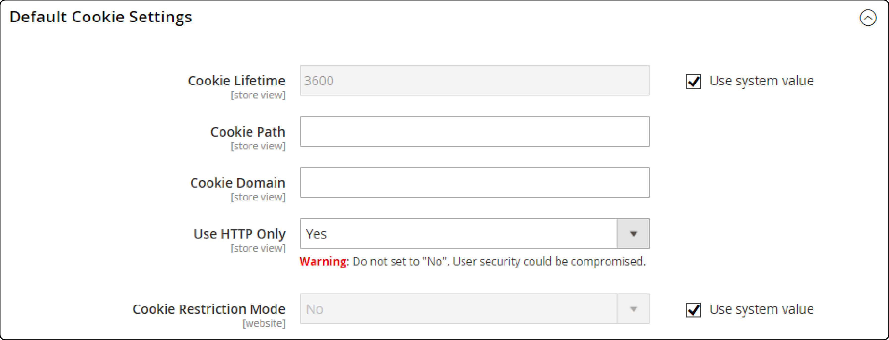 Default Magento 2 Cookie Policy Setting