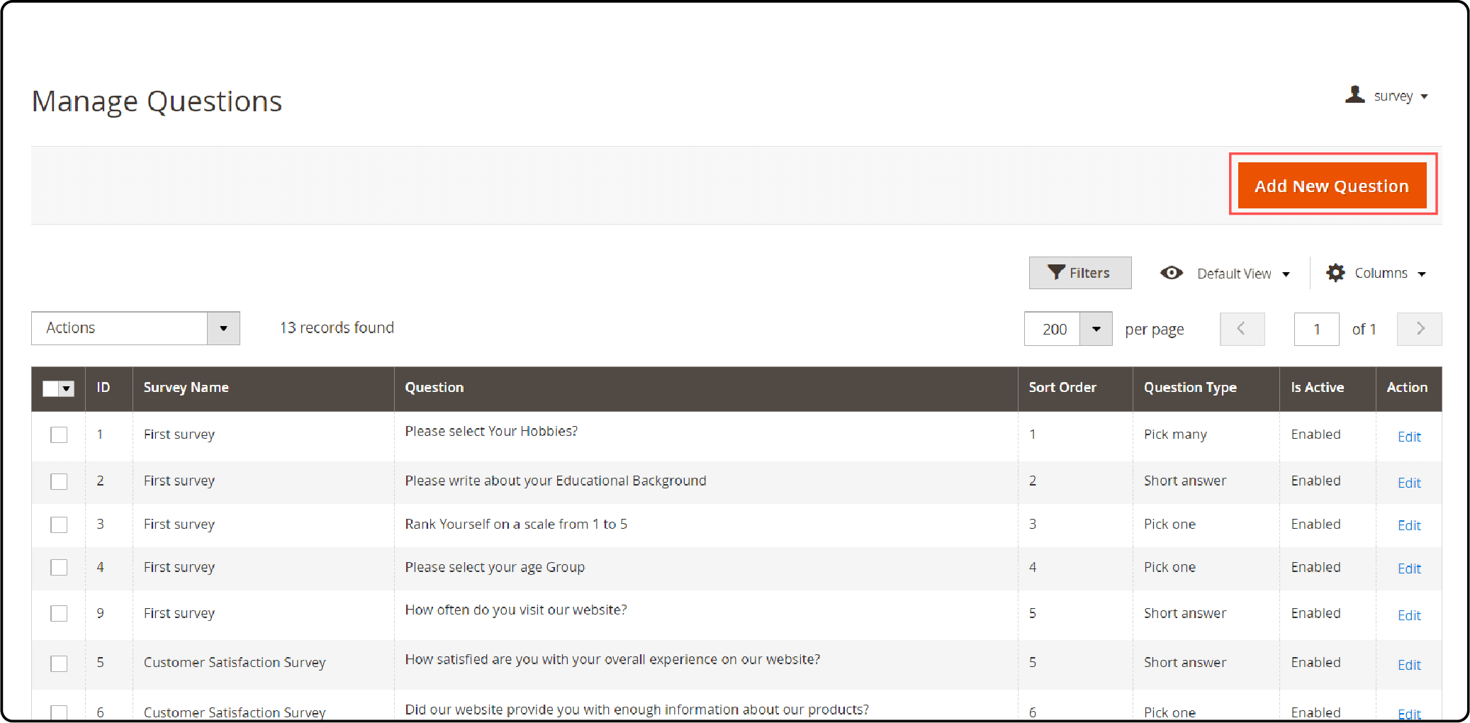 Adding Relevant Questions in Magento 2 Survey Extension