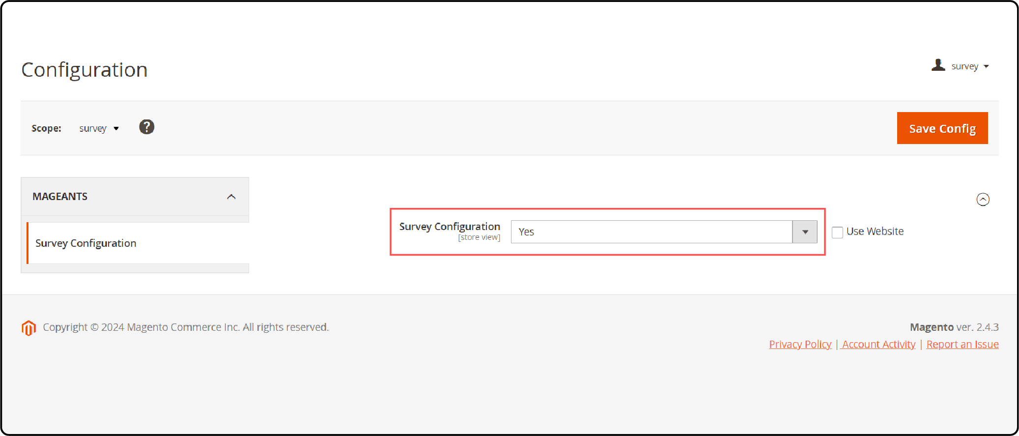 Enable Magento 2 Survey Extension