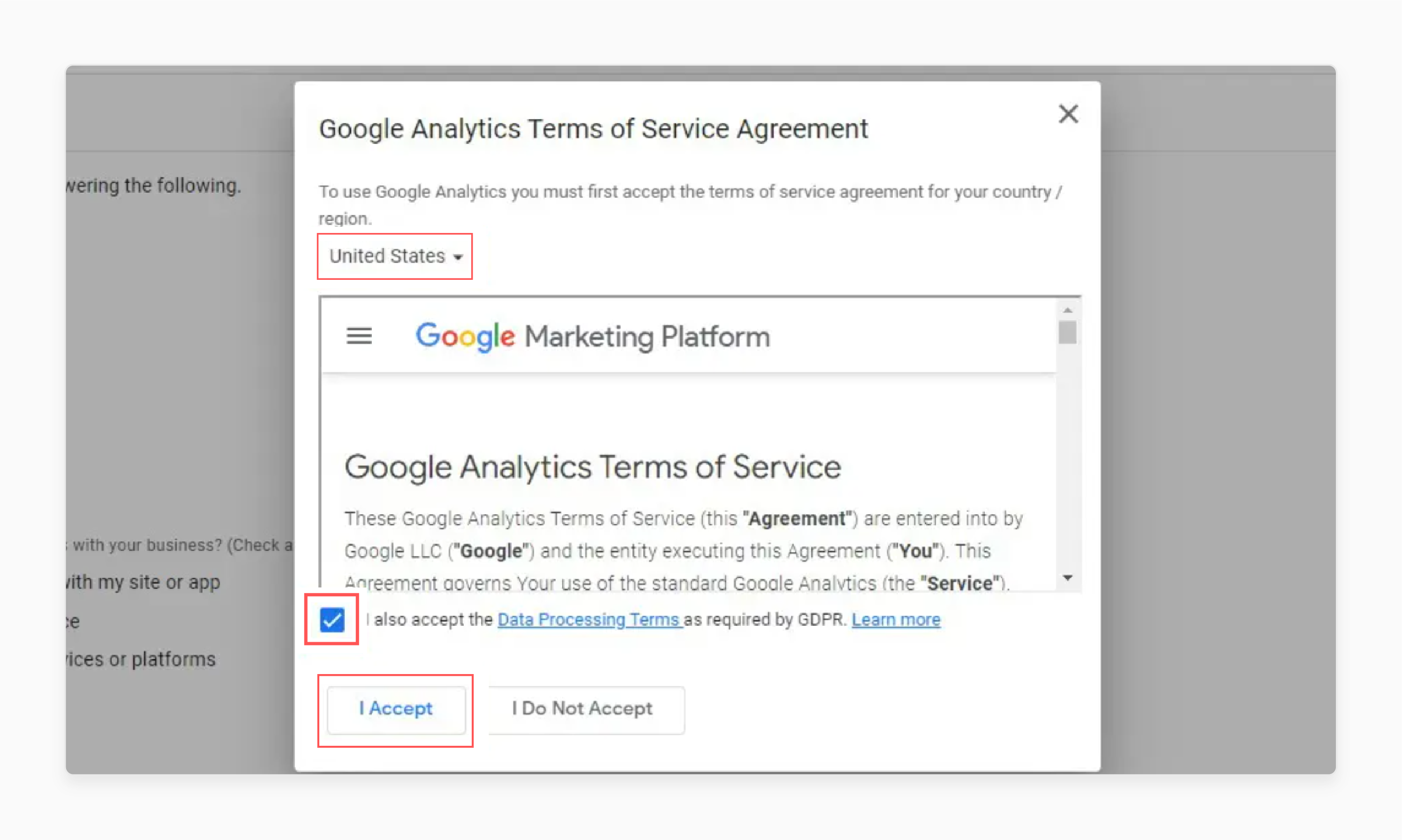 Accepting Terms for Magento Sales Analytics