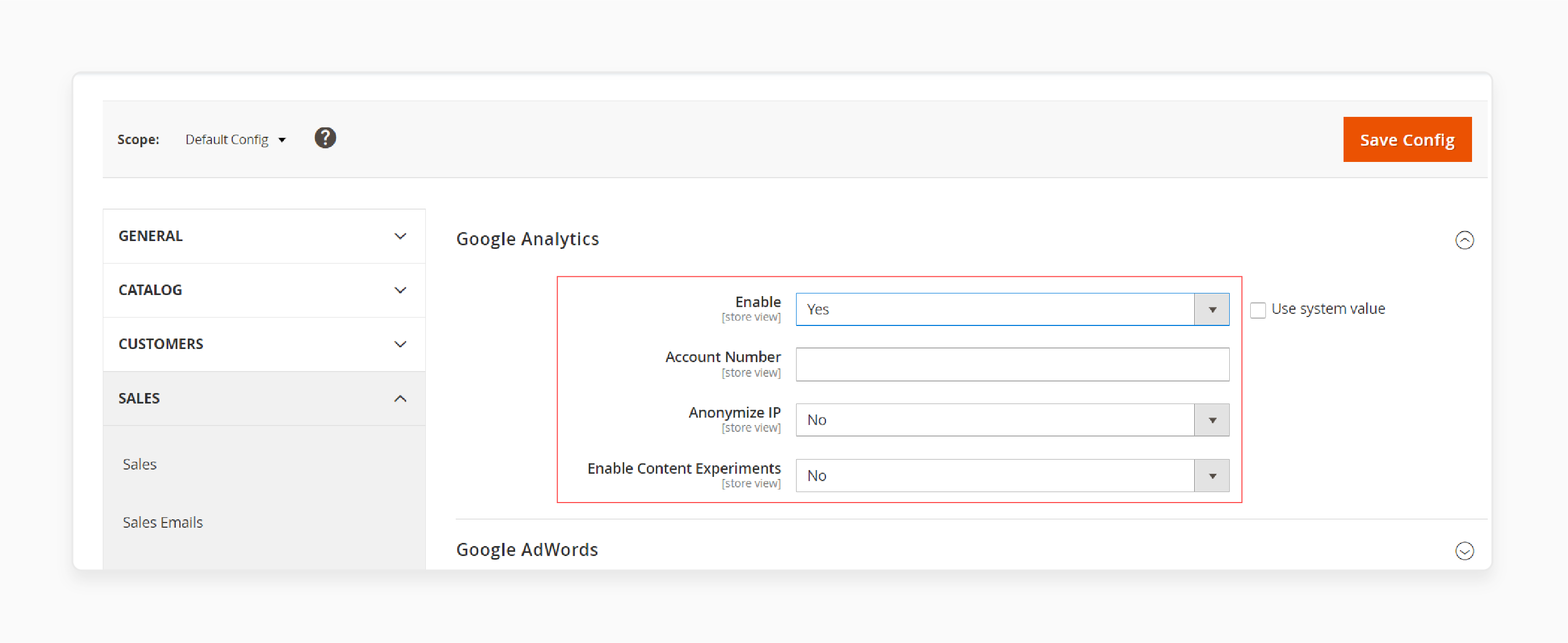 Enable Magento Sales Google Analytics