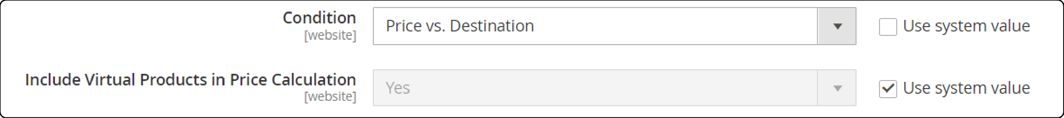 Setting conditions for table rates in Magento 2