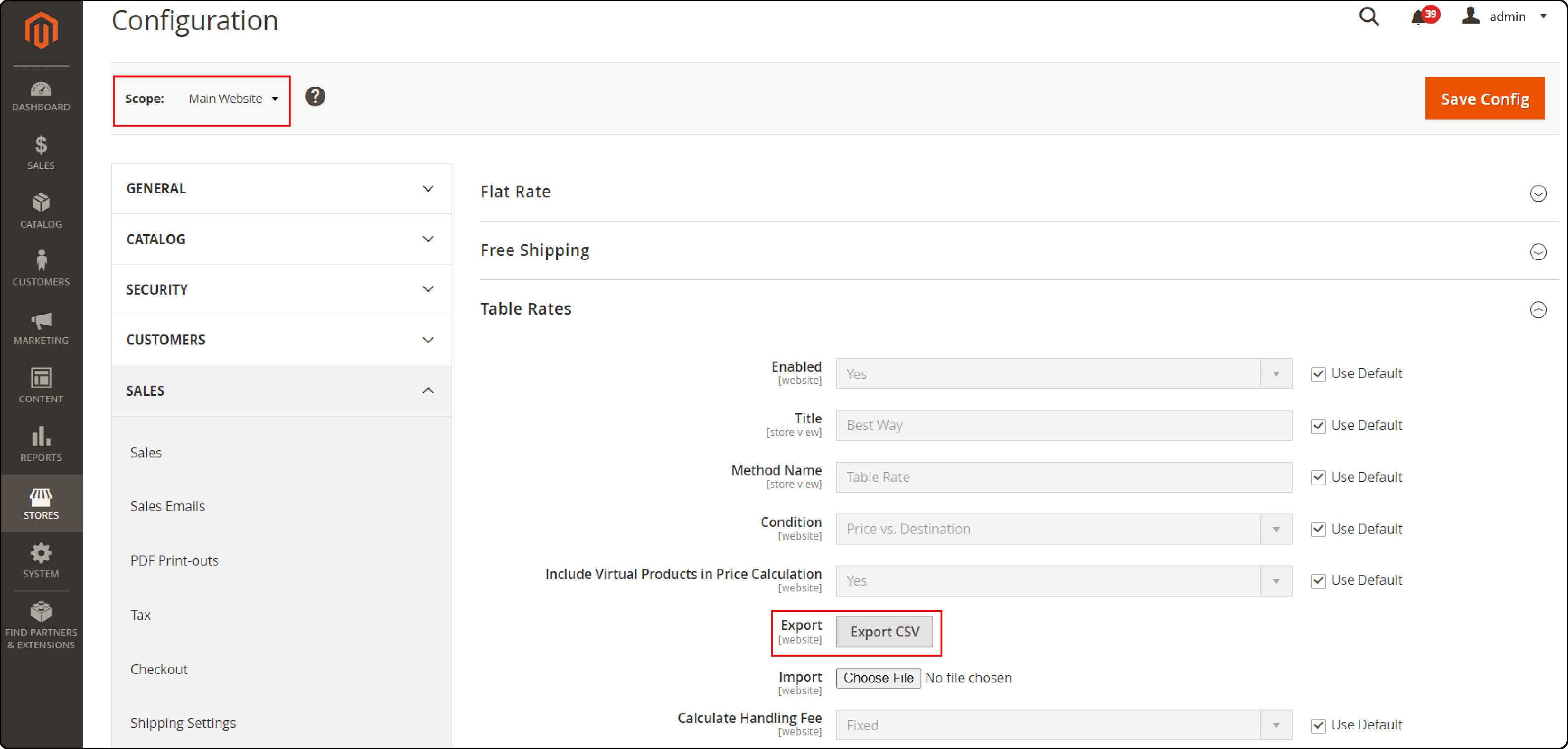 Export table rate data for shipping in Magento 2