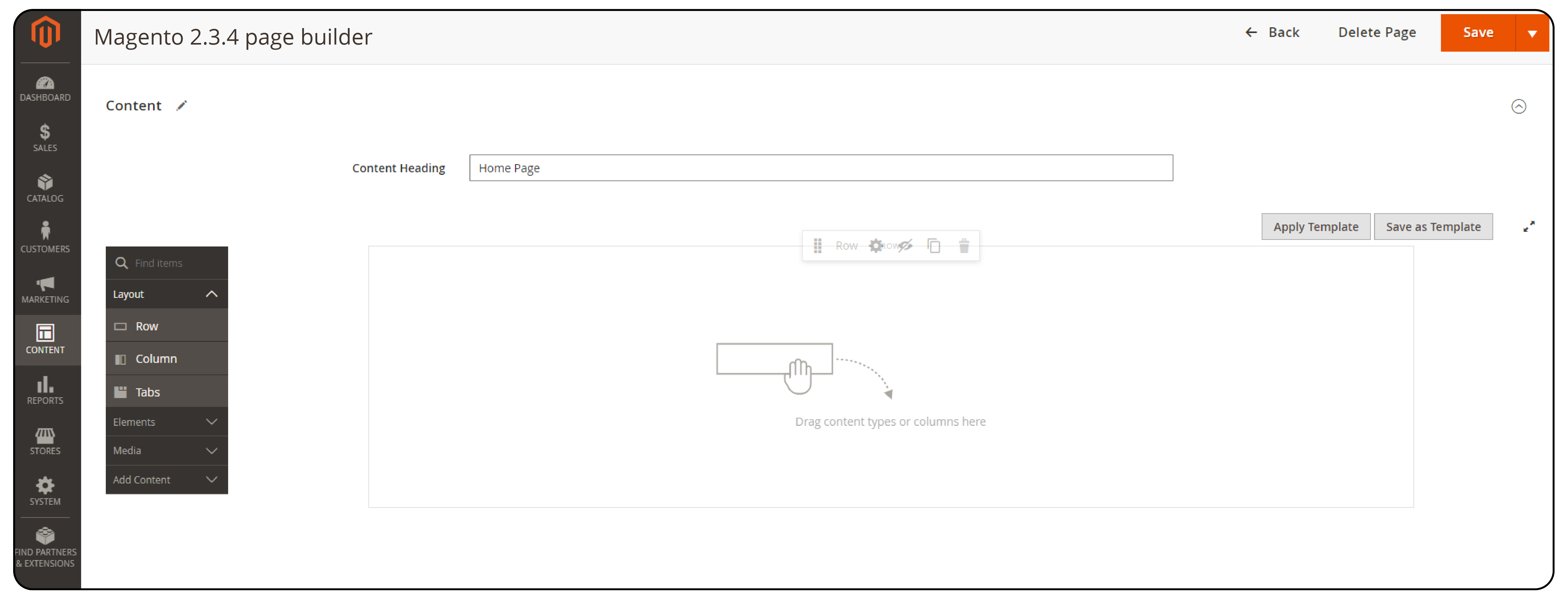 Magento 2.3.4 Page Builder Step 3: Adding and Arranging Elements