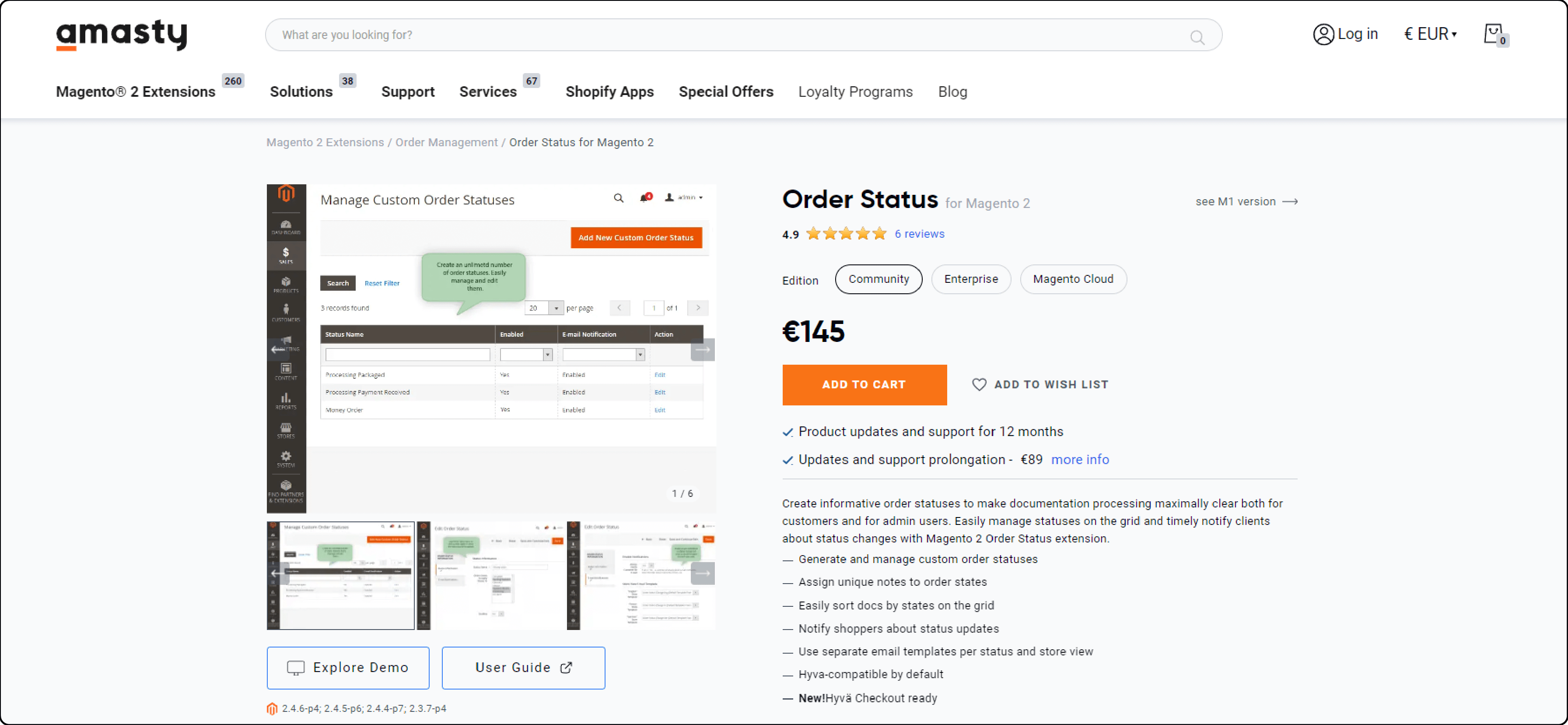 Amasty Change Order Status in Magento 2