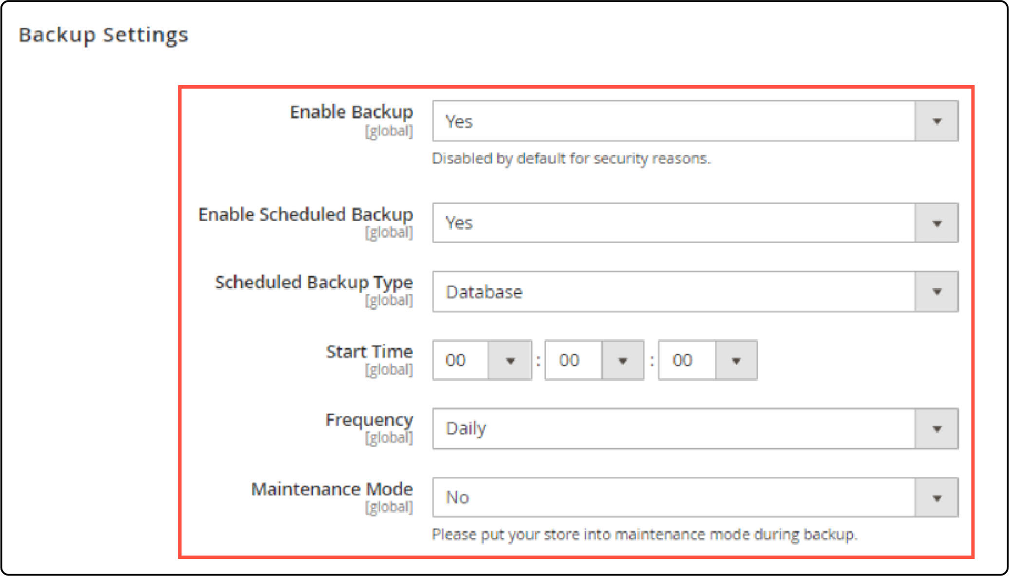 Settings of Magento 2 Automatic Backup