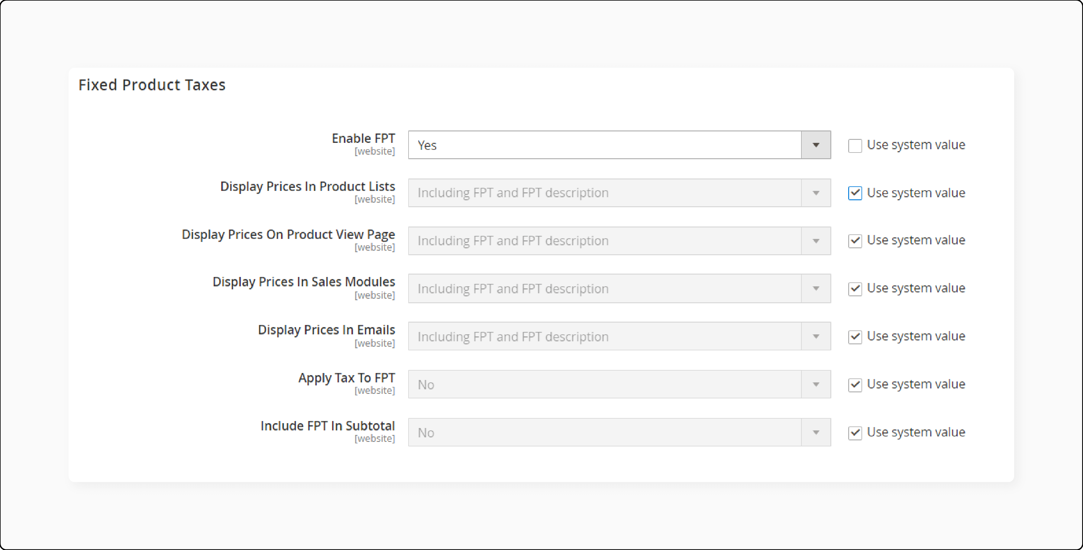 Enabling FPT for Magento 2 Fixed Product Taxes